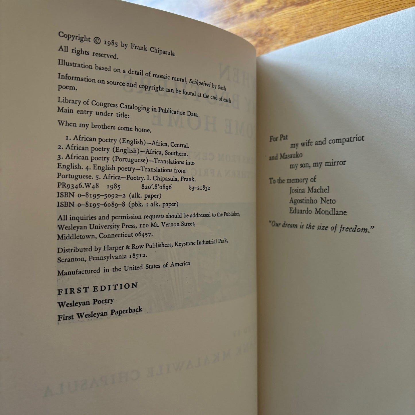 Frank Mkalawile Chipasula, ed. - When My Brothers Come Home: Poems from Central and Southern Africa