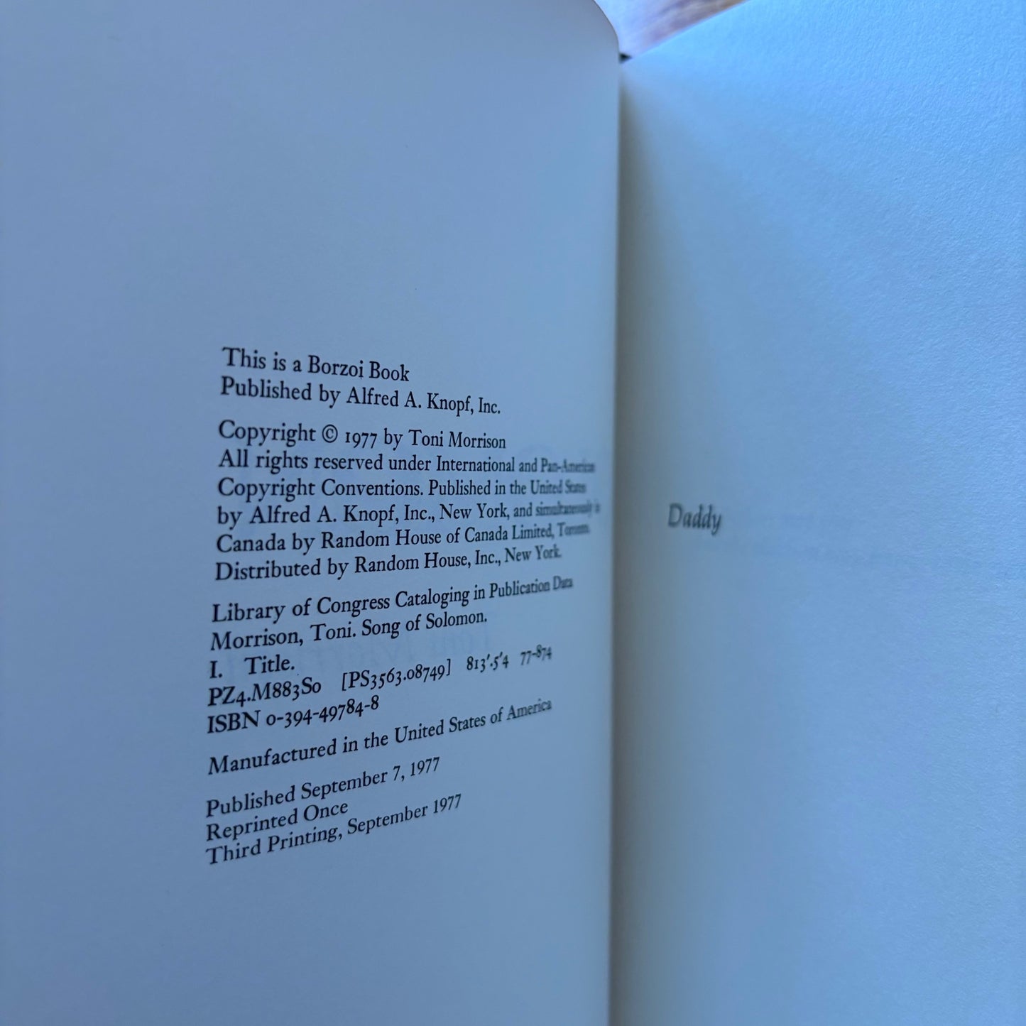 Toni Morrison - Song of Solomon - First Edition Third Printing