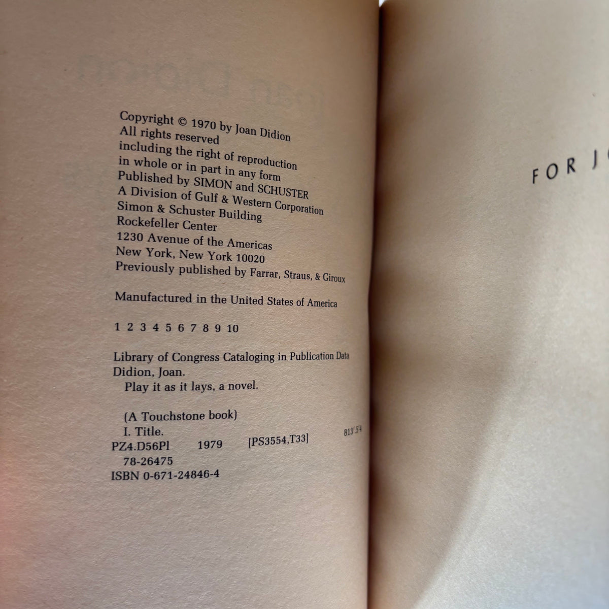 Joan Didion - Play It As It Lays - First Edition Paperback