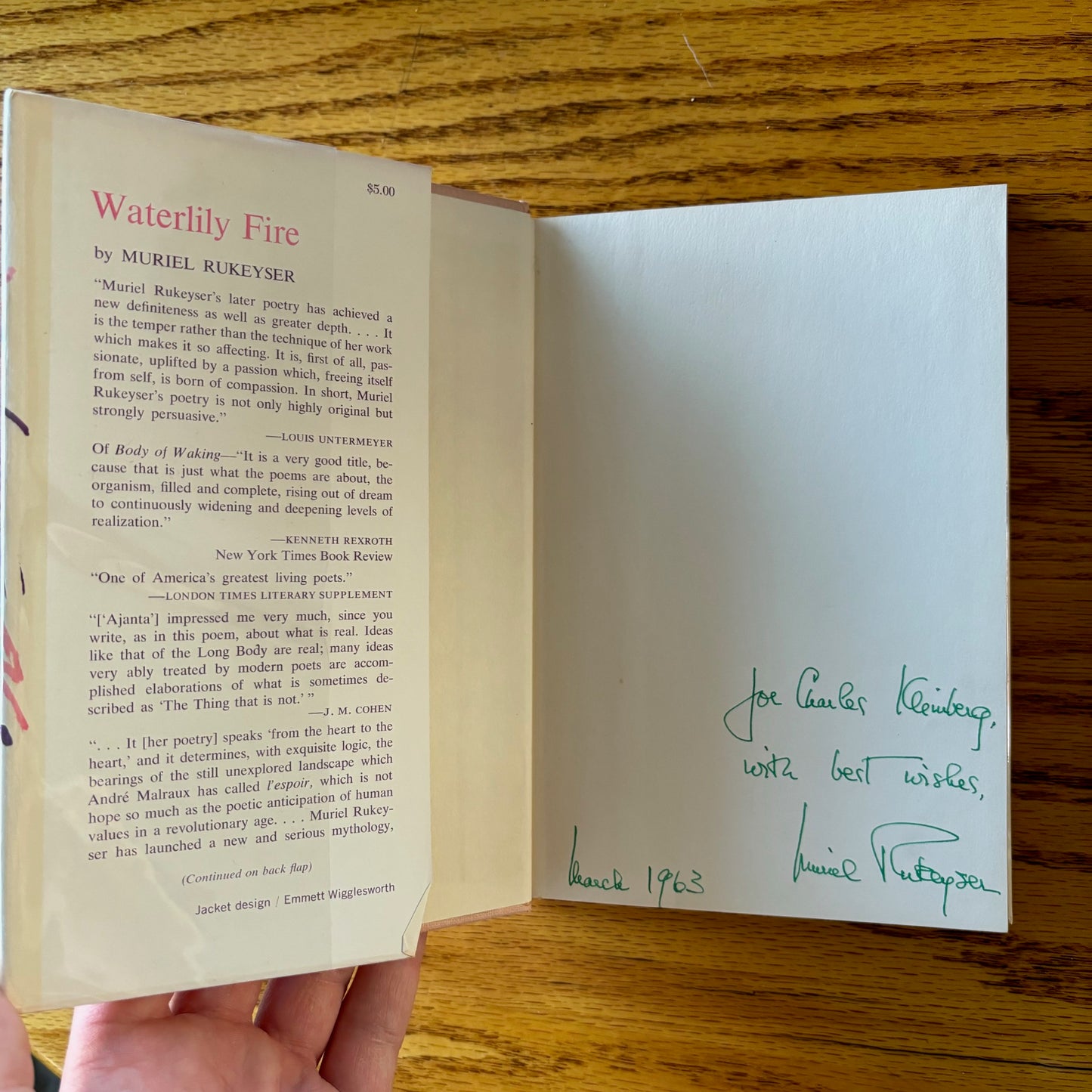 Muriel Rukeyser - Waterlily Fire - Signed