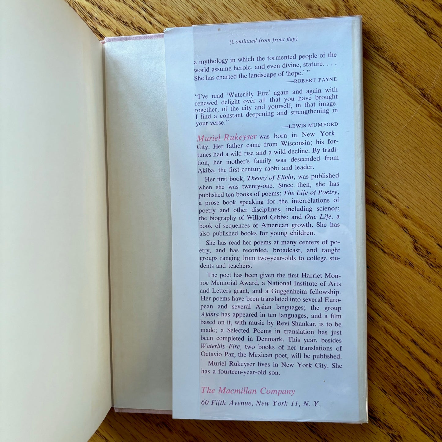 Muriel Rukeyser - Waterlily Fire - Signed