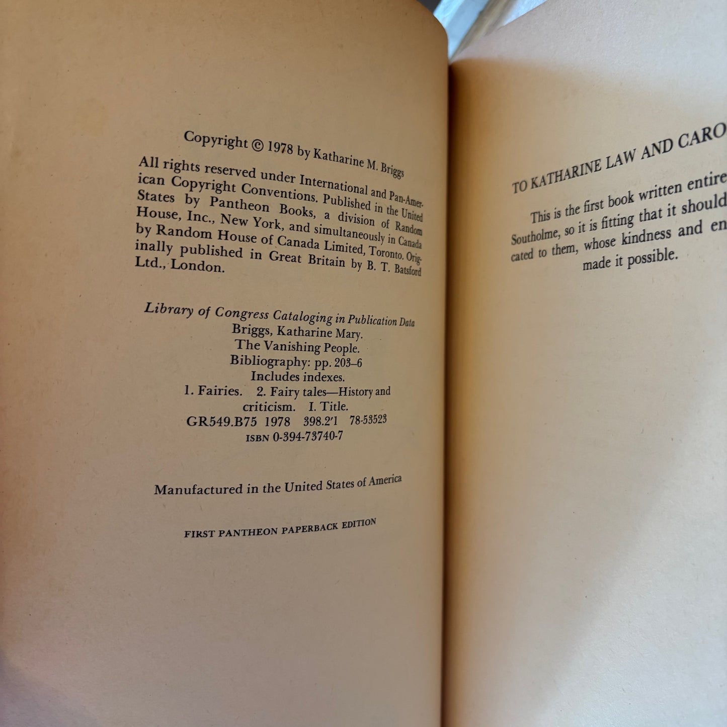 Katherine Briggs - The Vanishing People: Fairy Lore and Legends - First Edition Paperback