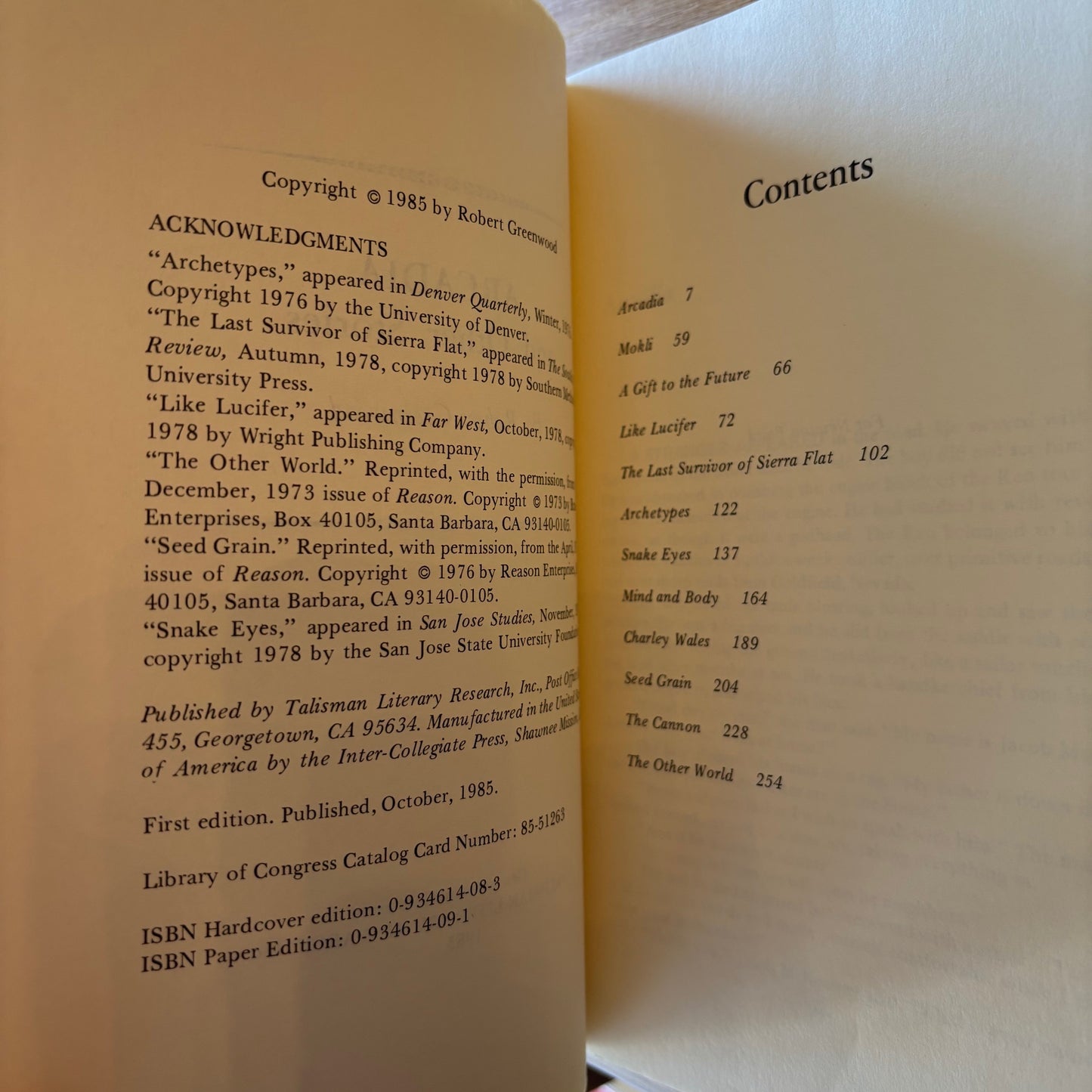 Robert Greenwood - Arcadia and Other Stories - First Edition