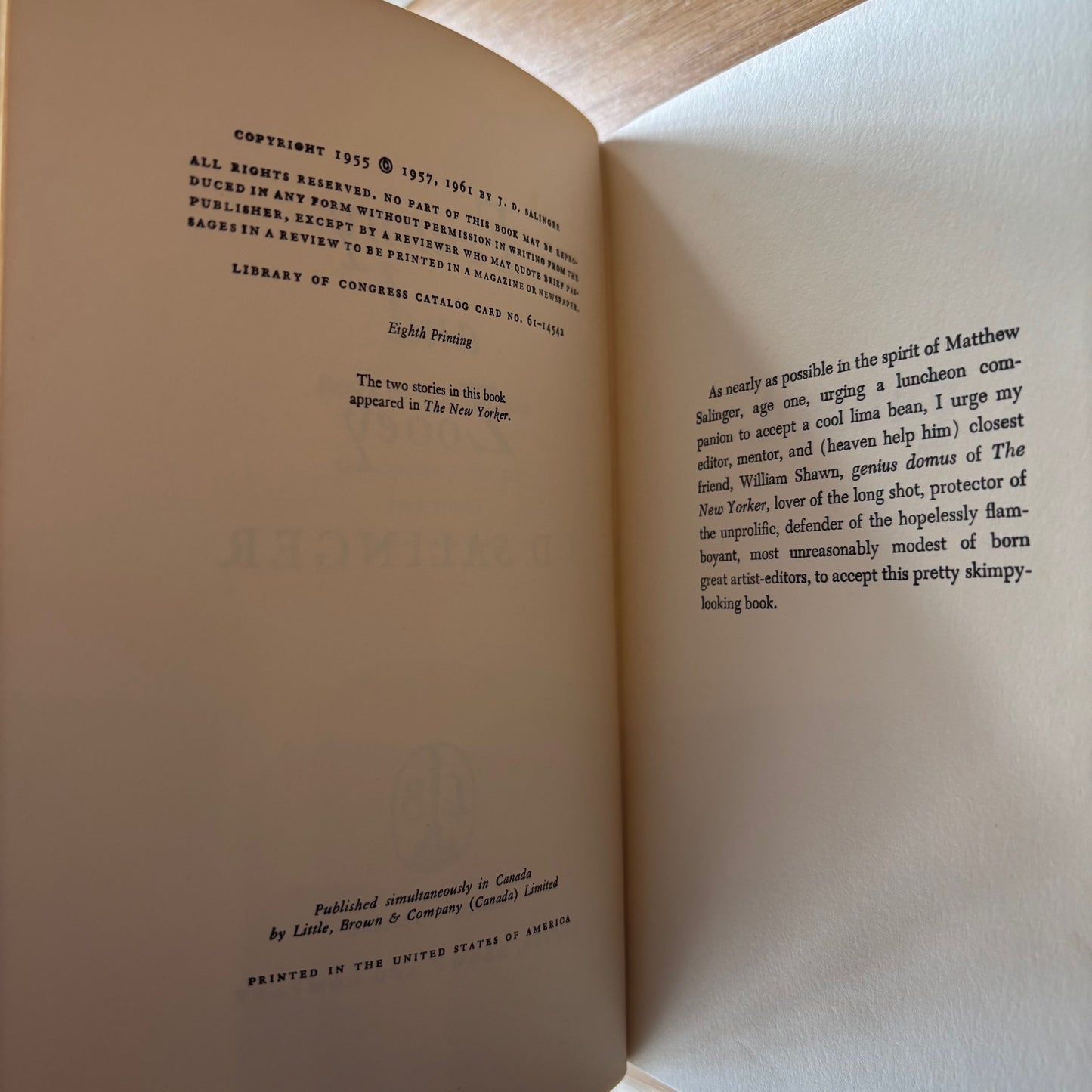 J.D. Salinger - Franny and Zooey - First Edition Later Printing
