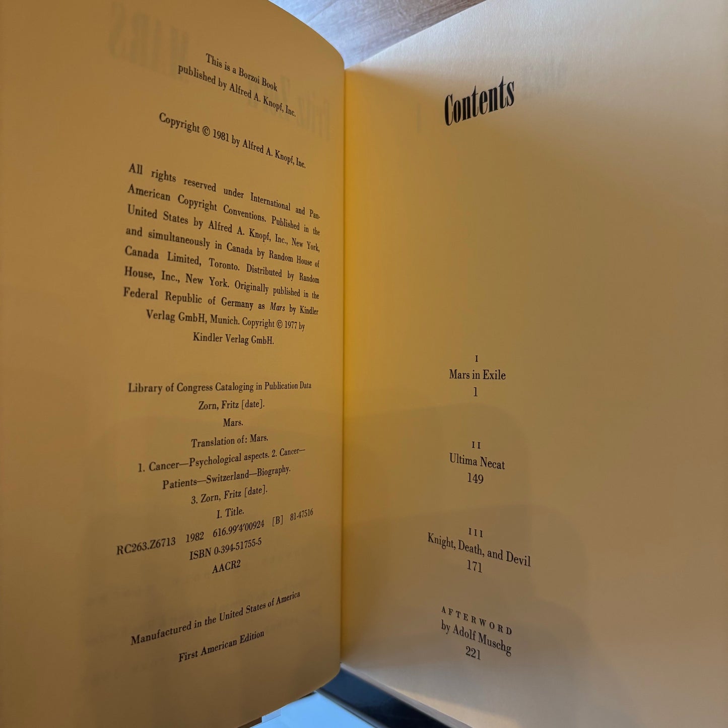 Fritz Zorn - Mars - First Edition