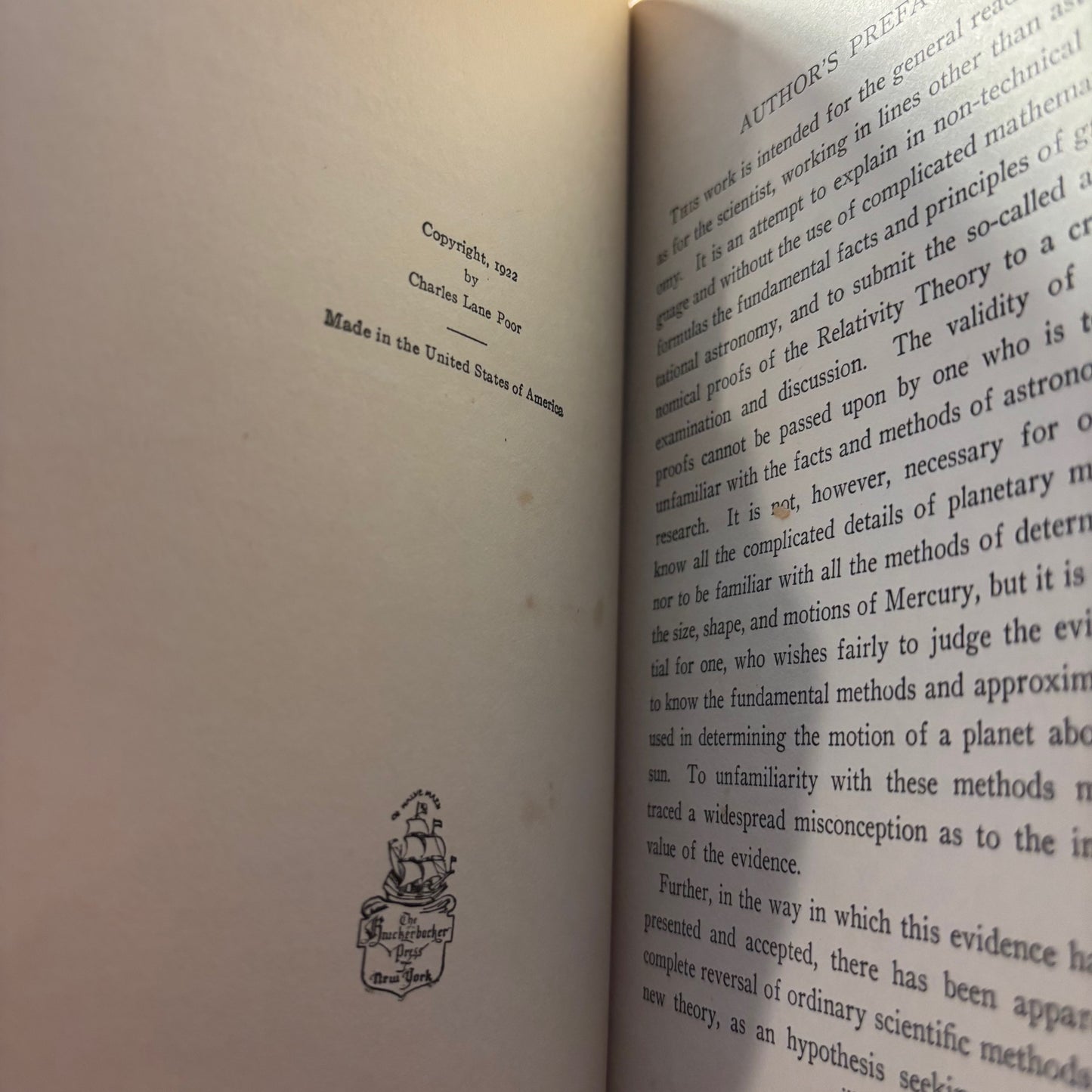 Charles Lane Poor - Gravitation Versus Relativity - Signed First Edition