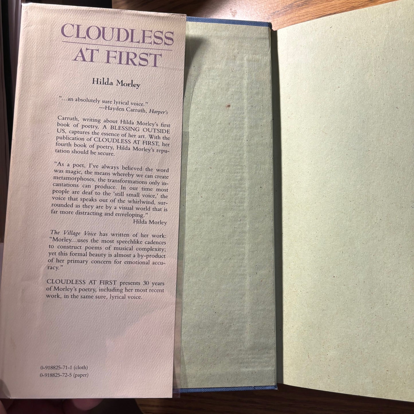 Hilda Morley - Cloudless at First - Signed to Hilton Als