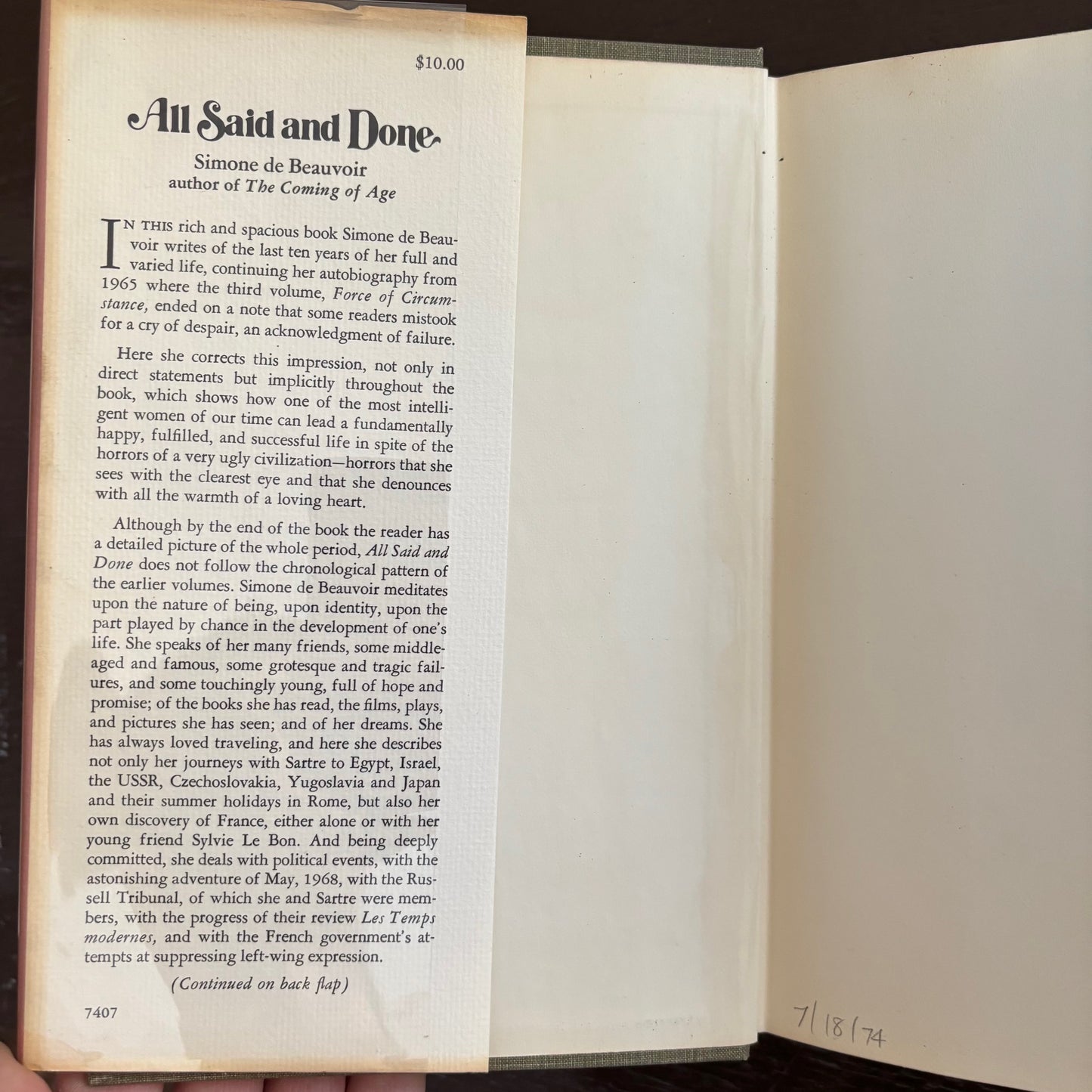 Simone De Beauvoir - All Said & Done - First Edition