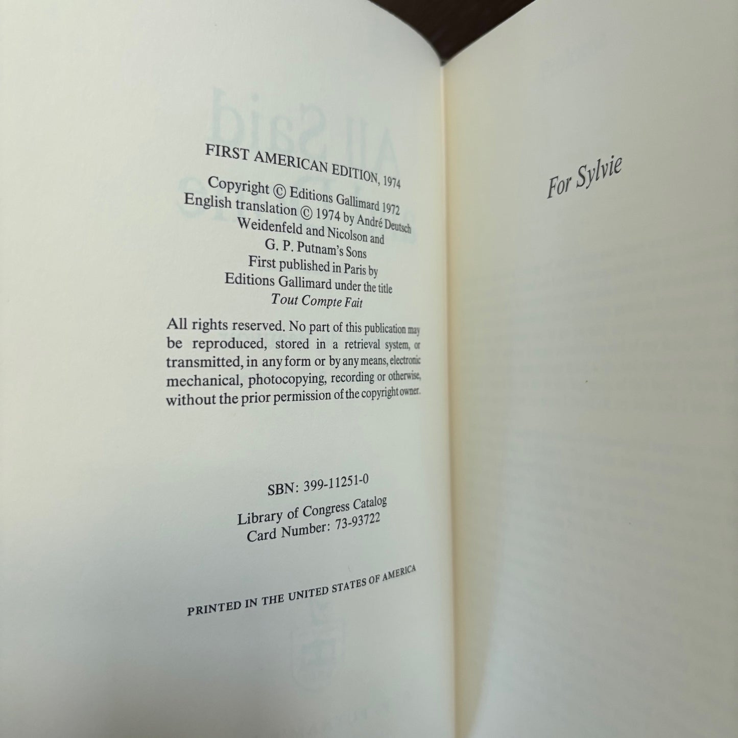 Simone De Beauvoir - All Said & Done - First Edition