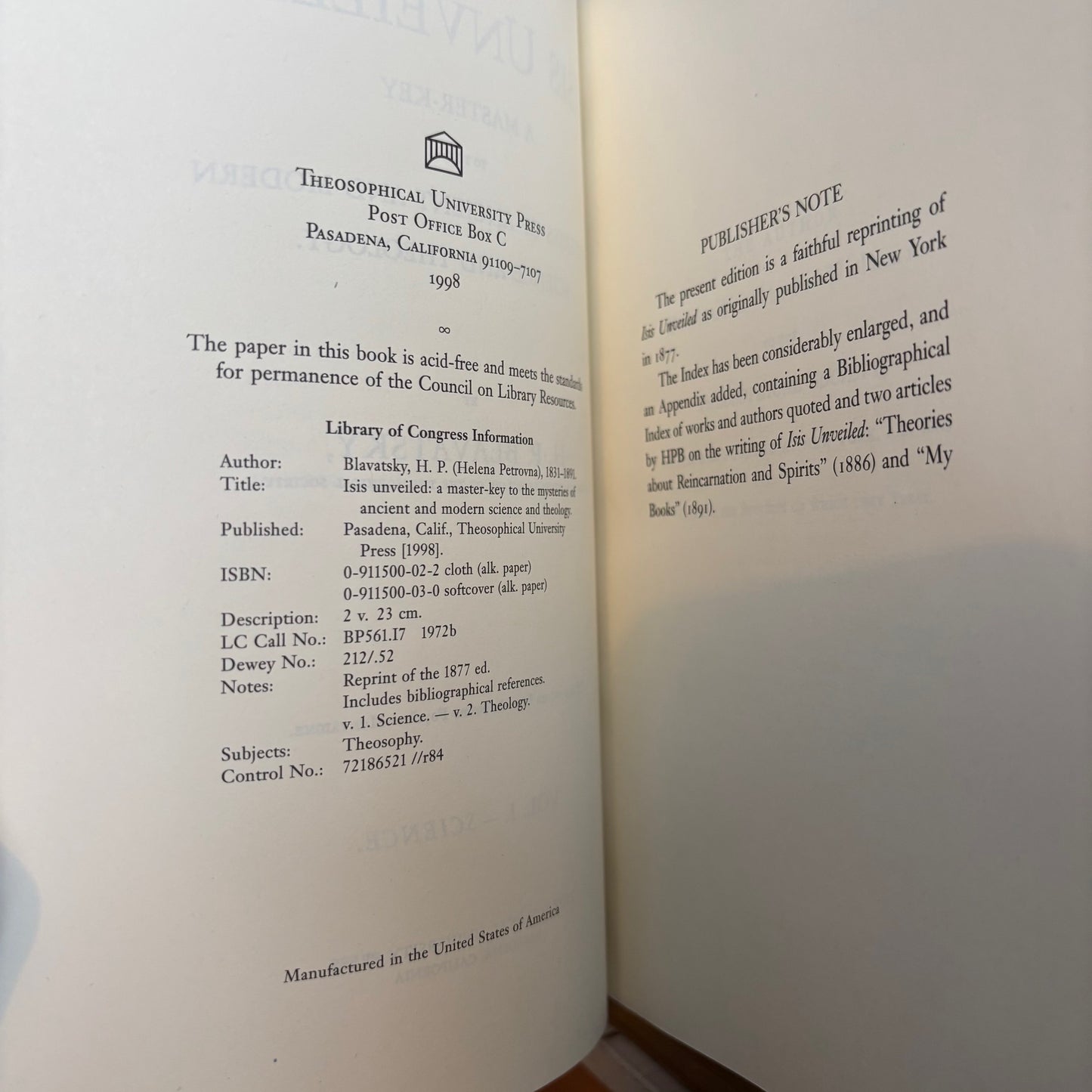 H.P. Blavatsky - Isis Unveiled - Volumes I & II
