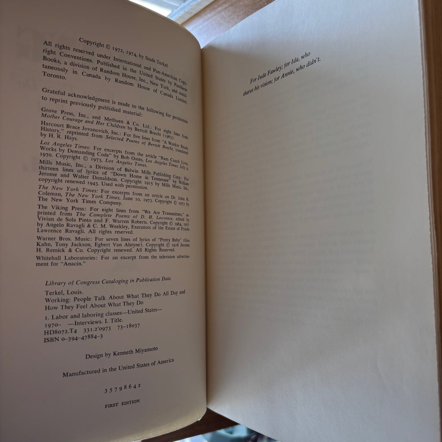 Studs Terkel - Working - First Edition
