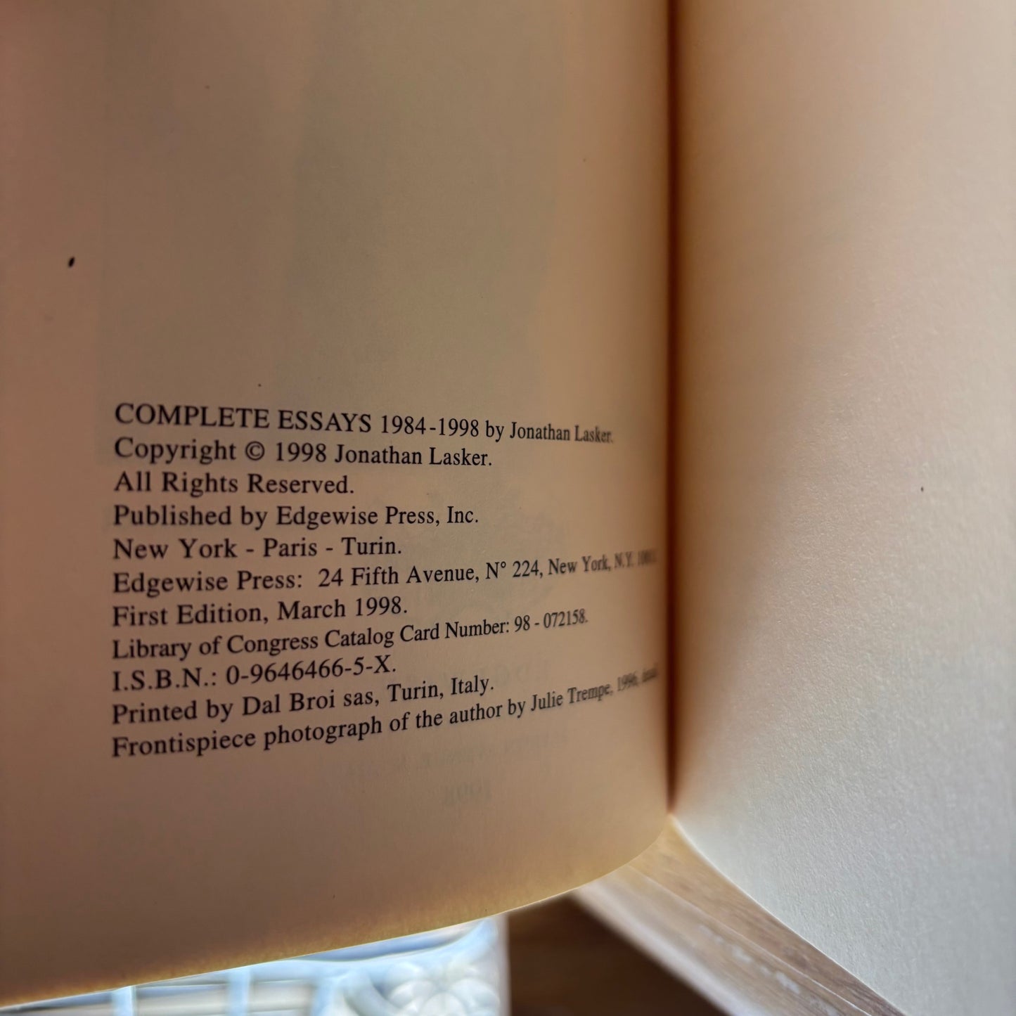 Jonathan Lasker - Complete Essays 1984-1998 - First Edition