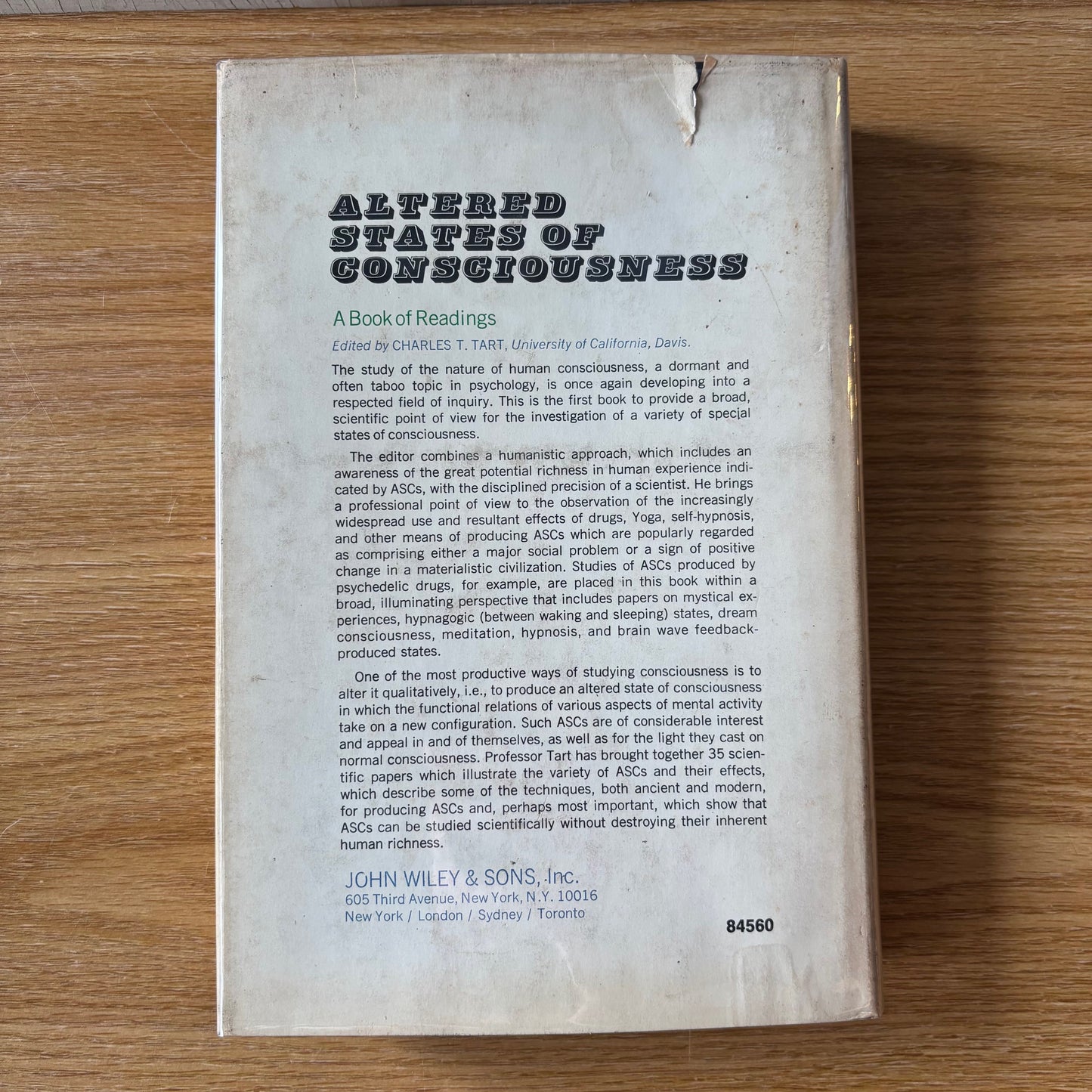 Charles T. Tart, ed. - Altered States of Consciousness - First Edition