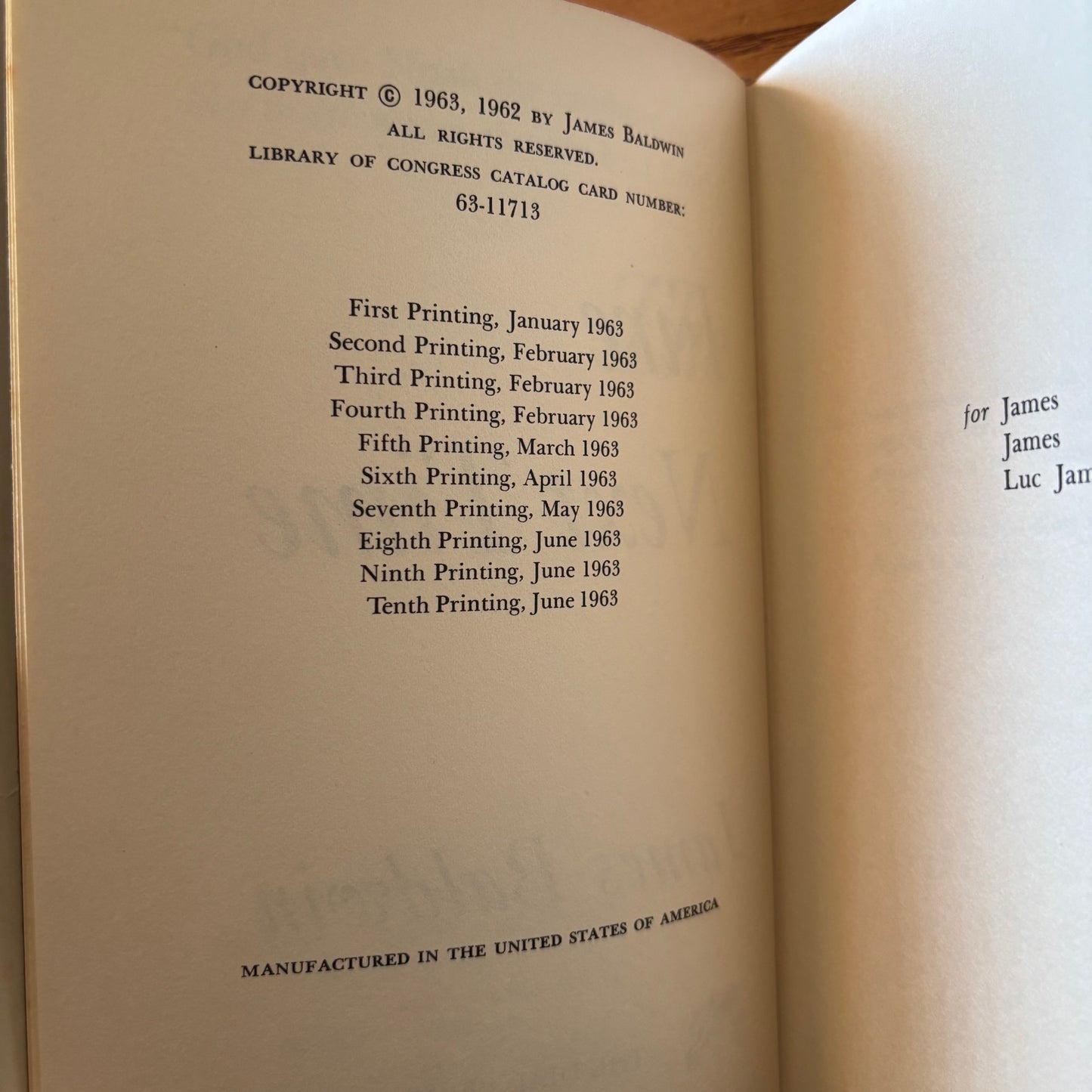 James Baldwin - The Fire Next Time - First Edition Later Printing