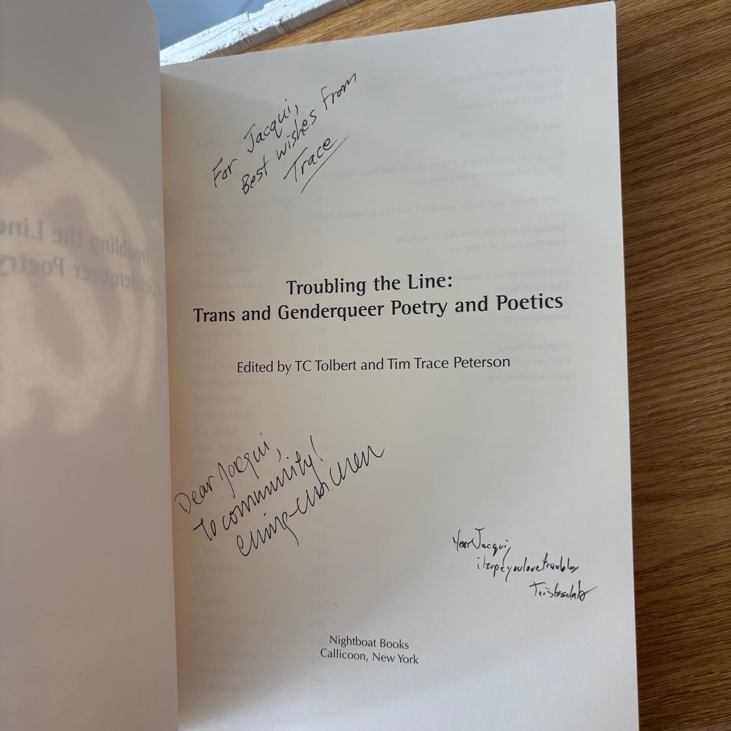TC Tolbert, Tim Trace Peterson, eds. - Troubling the Line: Trans and Genderqueer Poetry and Poetics - Signed First Edition