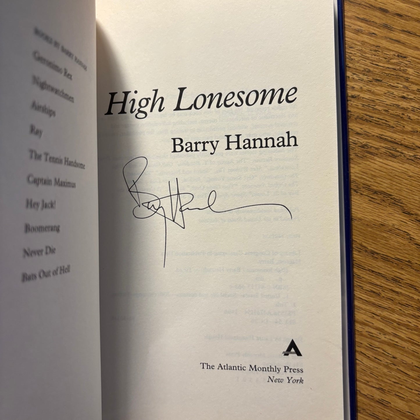 Barry Hannah - High Lonesome - Signed First Edition
