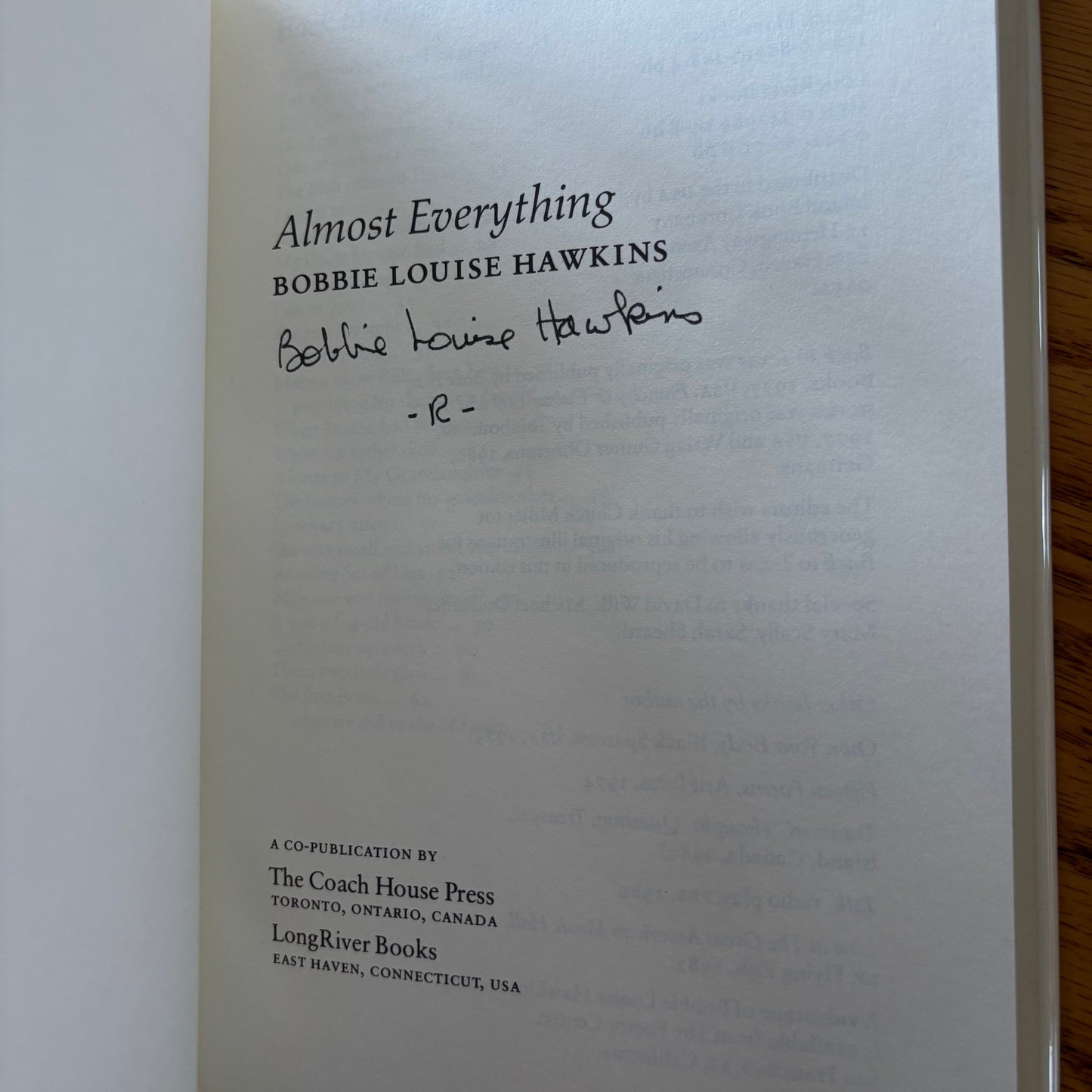 Bobbie Louise Hawkins - Almost Everything - Signed Lettered Edition