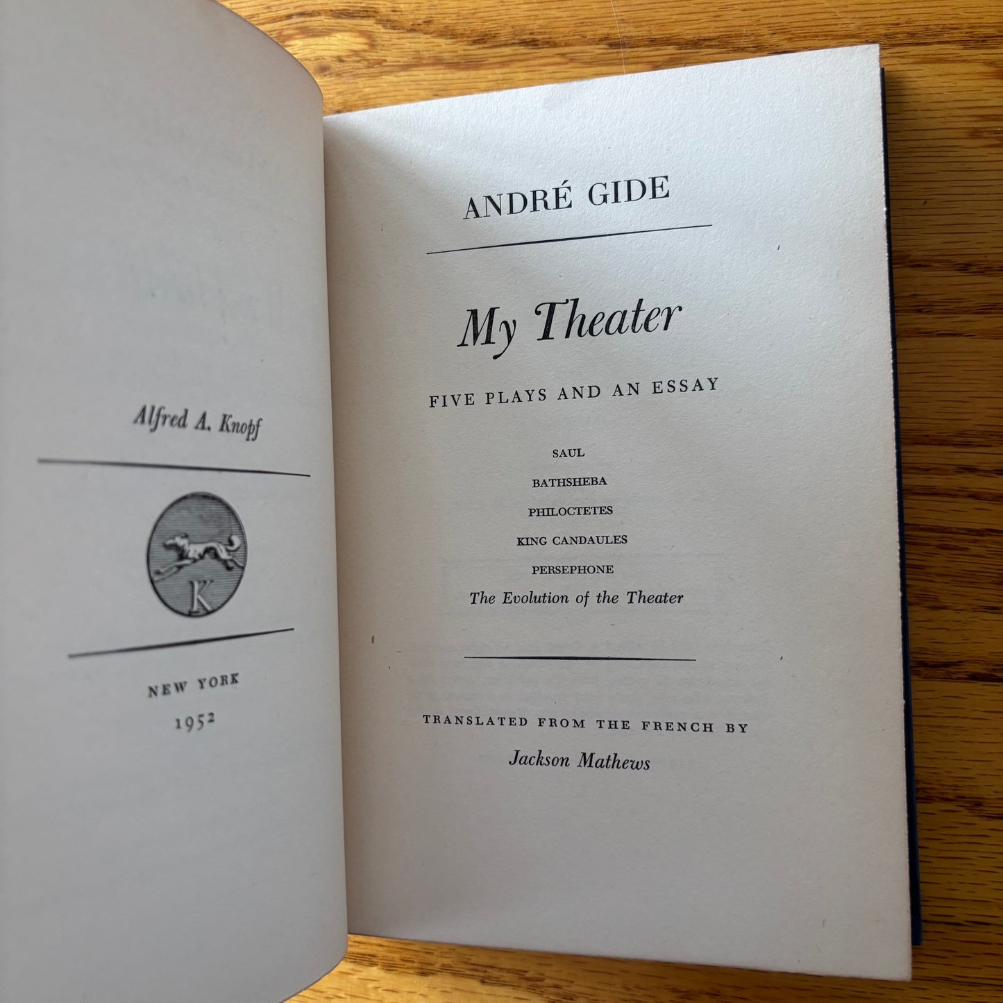 Andre Gide - My Theater: Five Plays and an Essay - First Edition