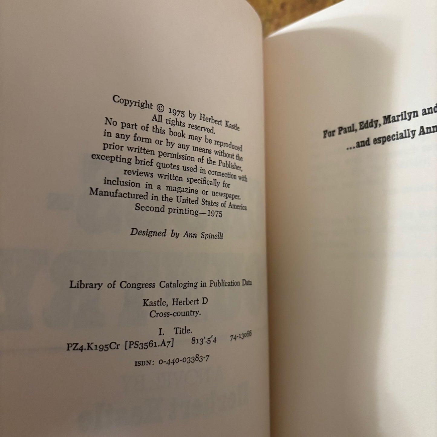 Herbert Kastle - Cross-Country - First Edition Second Printing
