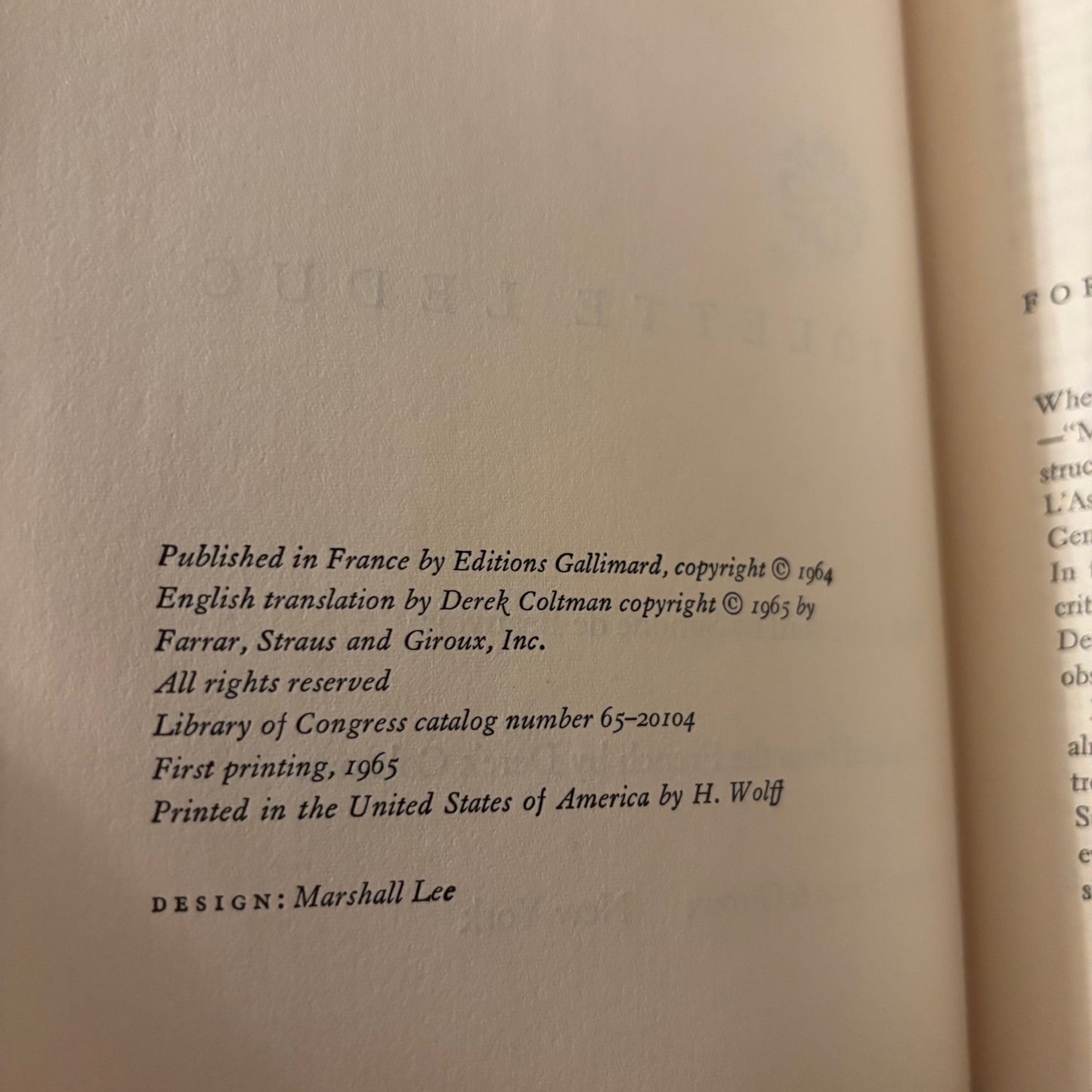 Violette Leduc - La Batarde - First Edition