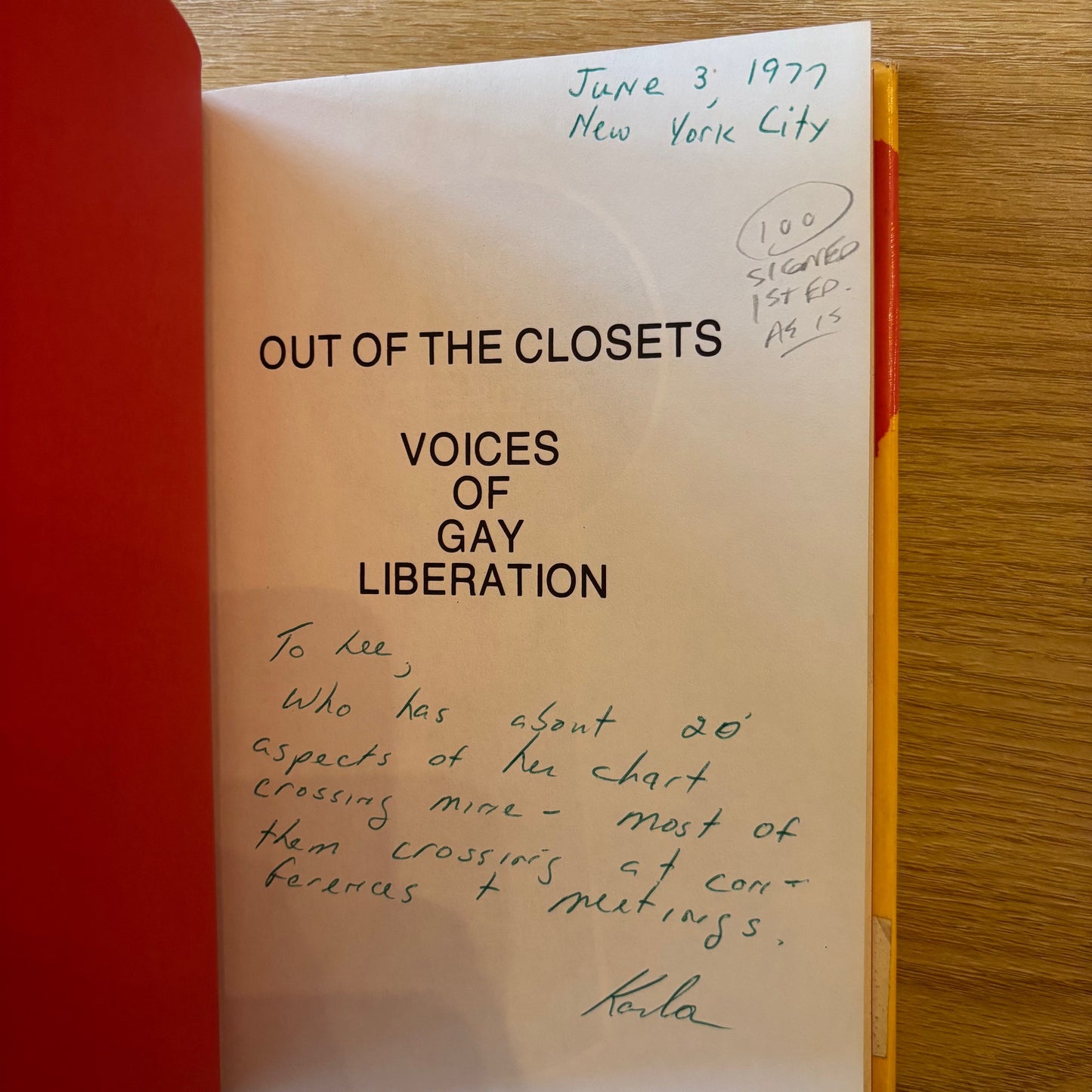 Karla Jay & Allen Young, eds. - Out of the Closets: Voices of Gay Liberation - Signed First Edition