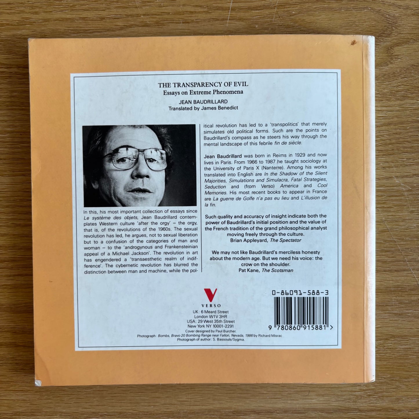 Jean Baudrillard - The Transparency of Evil - First Edition Paperback