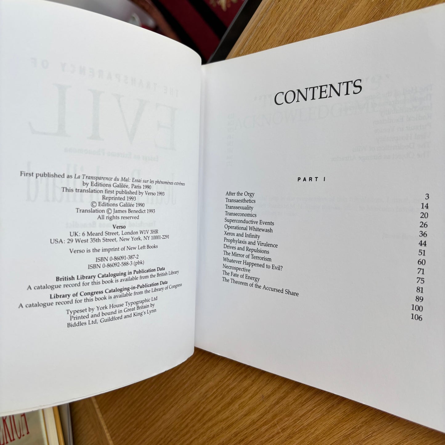 Jean Baudrillard - The Transparency of Evil - First Edition Paperback