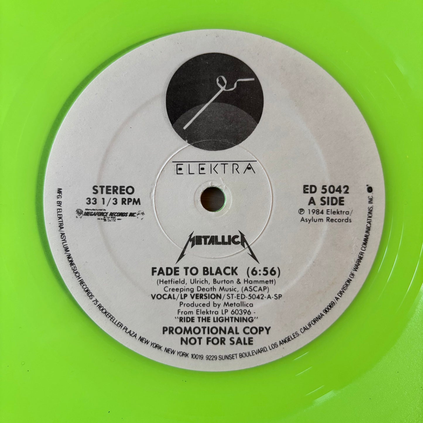 Metallica - Fade to Black - Promotional Fluorescent Green Pressing