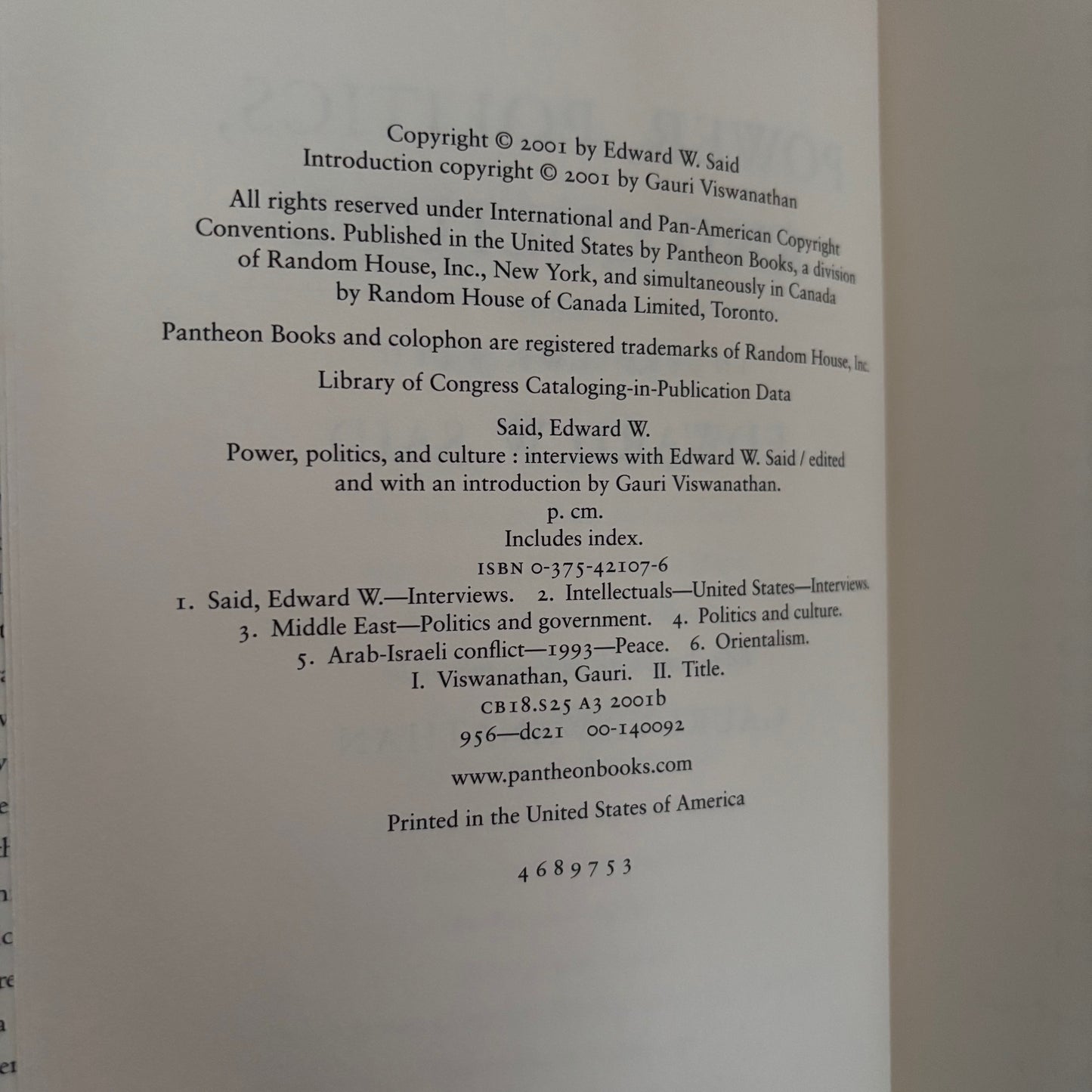 Power, Politics and Culture: Interviews with Edward W. Said