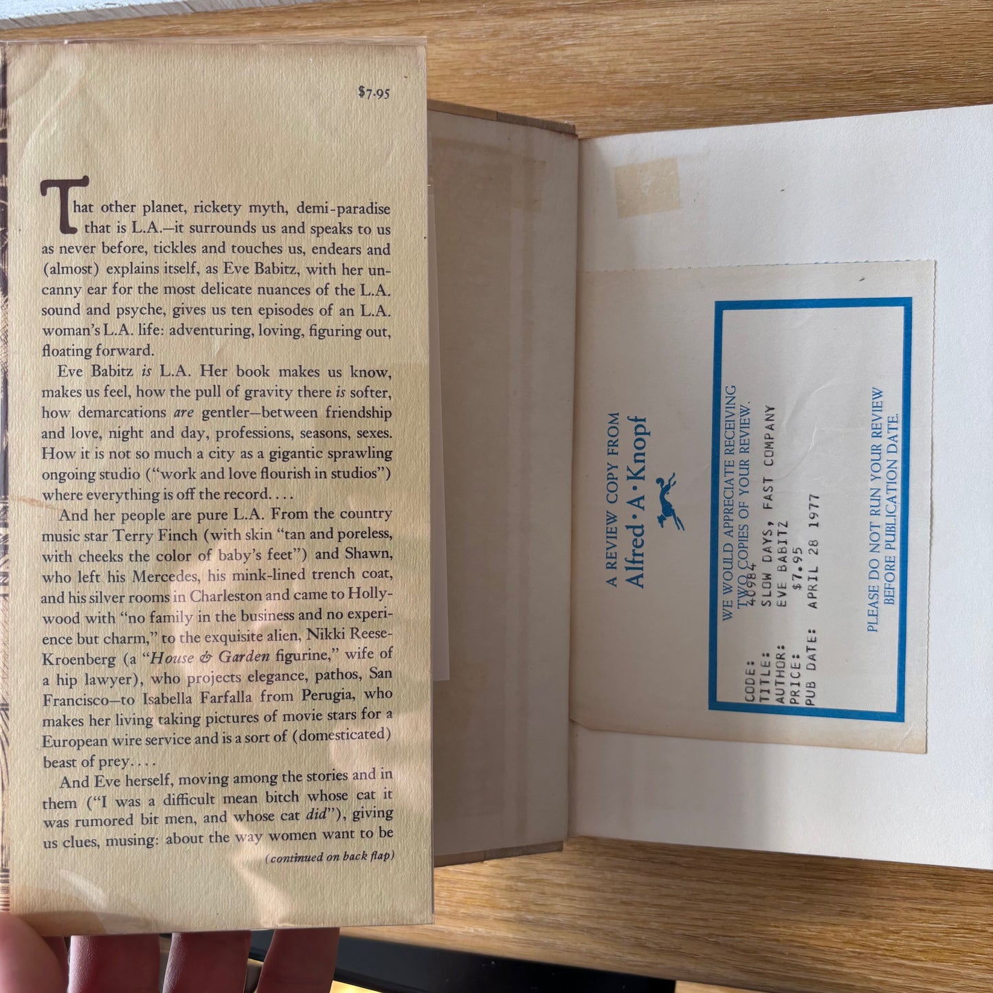 Eve Babitz - Slow Days, Fast Company: The World, The Flesh, and L.A. - First Edition