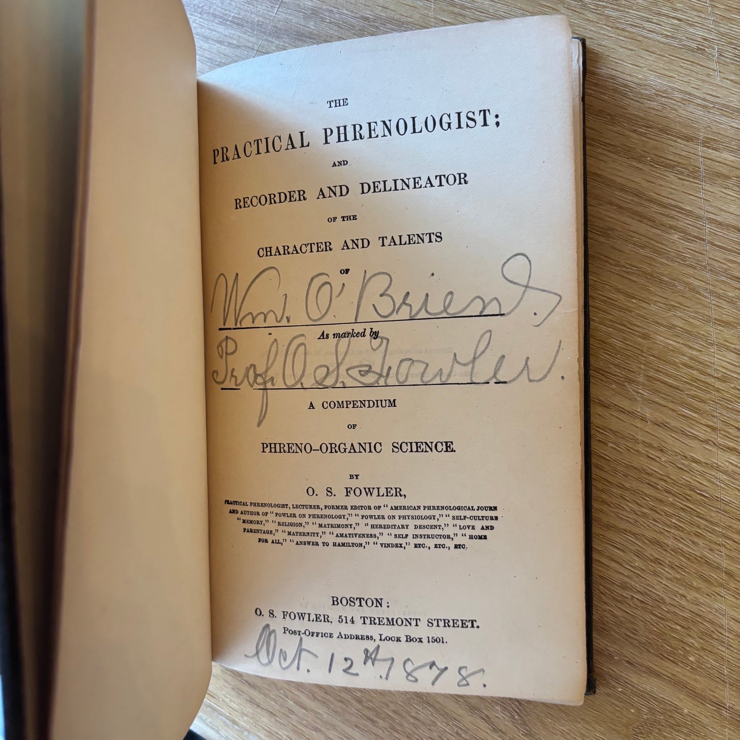 O.S. Fowler - The Practical Phrenologist - Signed