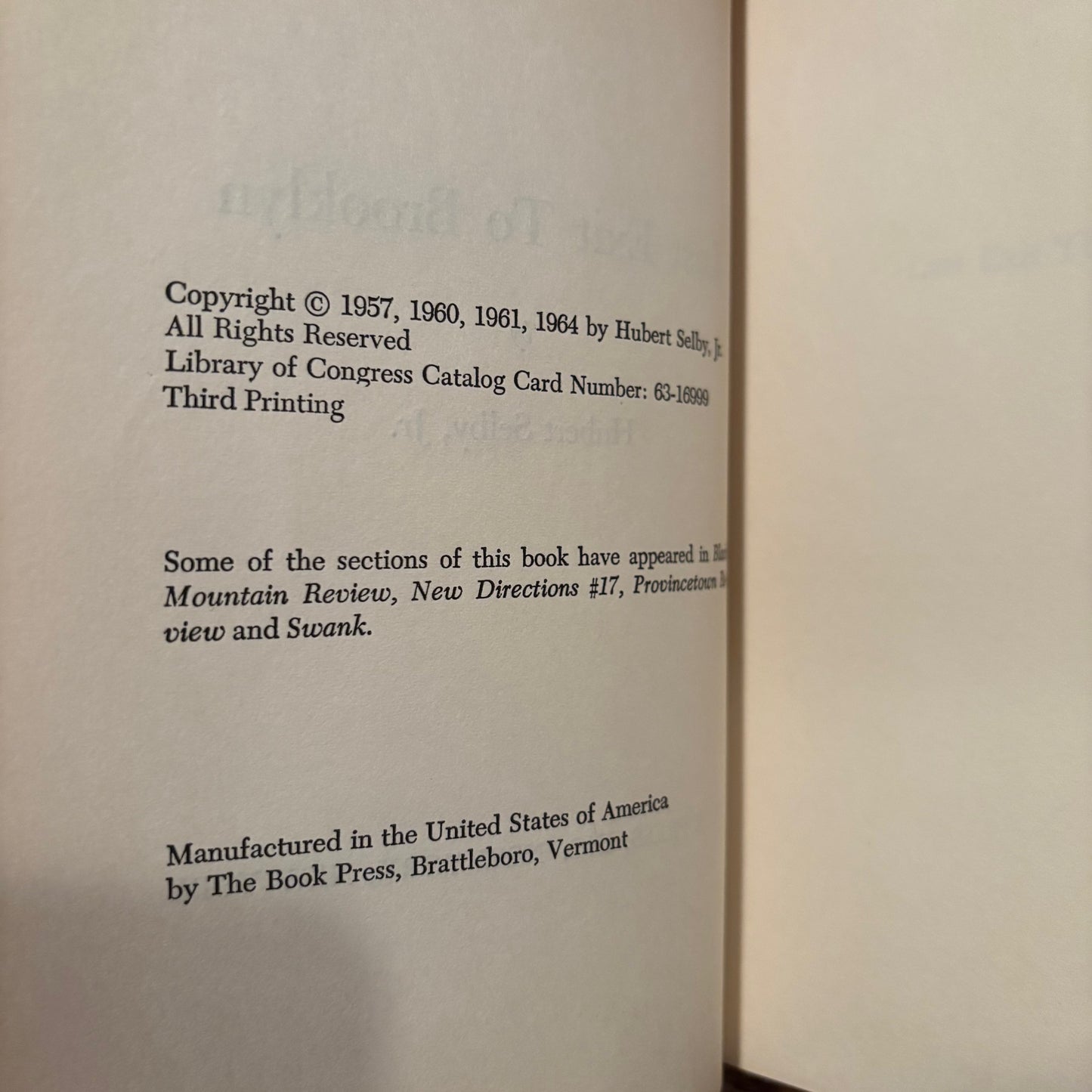 Hubert Selby Jr. - Last Exit to Brooklyn - First Edition Third Printing