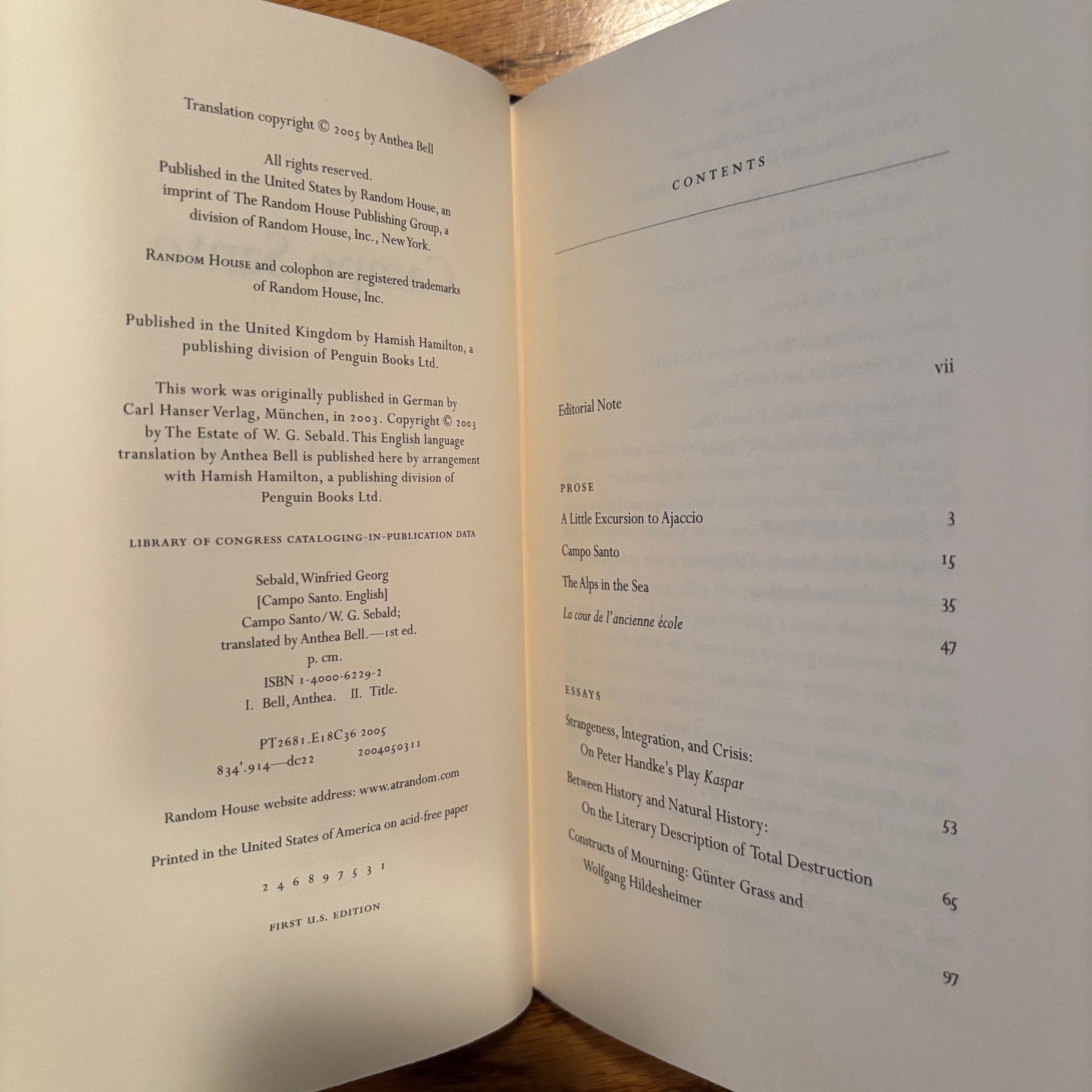 W.G. Sebald - Campo Santo - First Edition