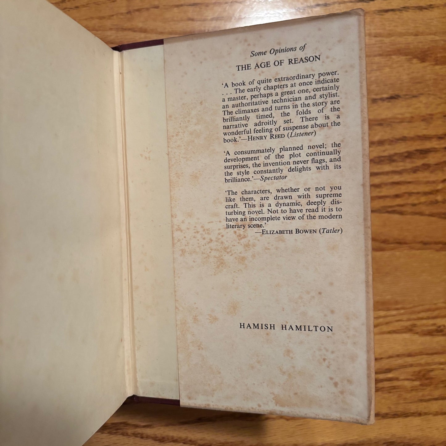 Jean-Paul Sartre - The Age of Reason - First UK Edition Later Printing