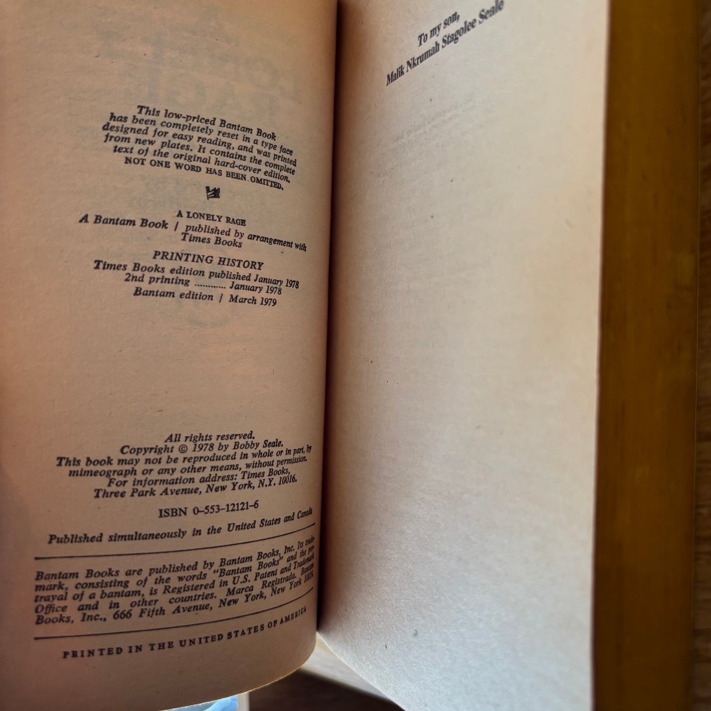 Bobby Seale - A Lonely Rage - First Edition Paperback