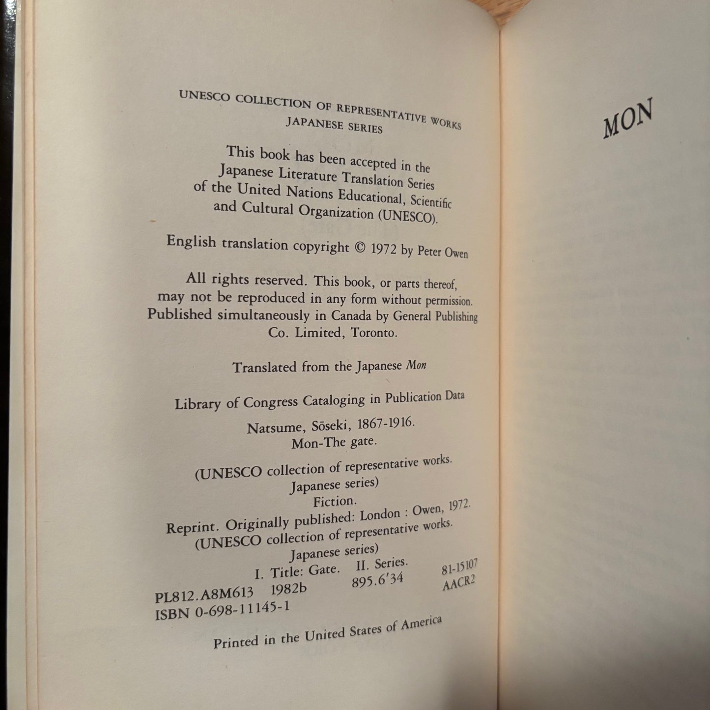 Natsume Soseki - Mon "The Gate" - First Edition