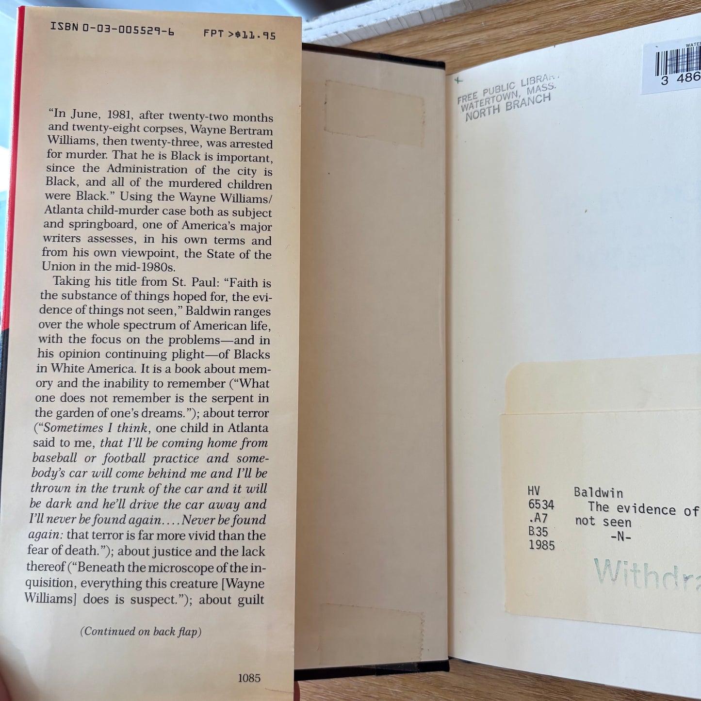James Baldwin - The Evidence of Things Not Seen - First Edition