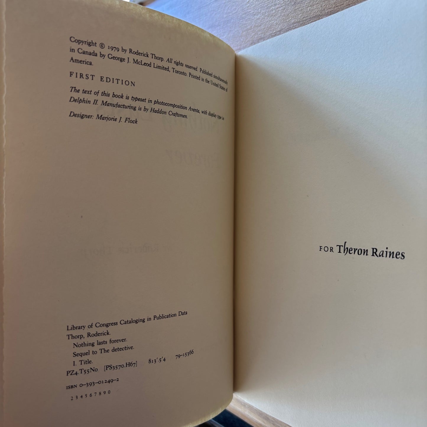 Roderick Thorp - Nothing Lasts Forever - First Edition Second Printing