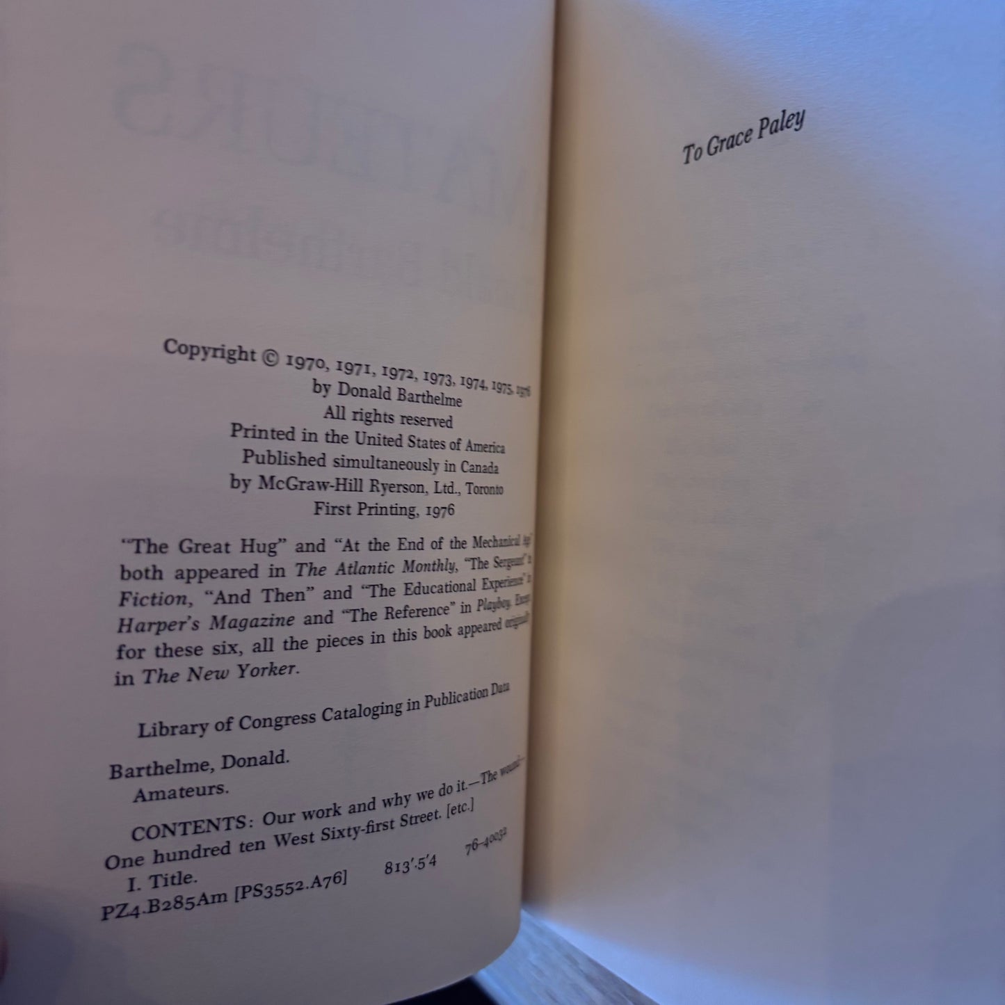 Donald Barthelme - Amateurs - First Edition