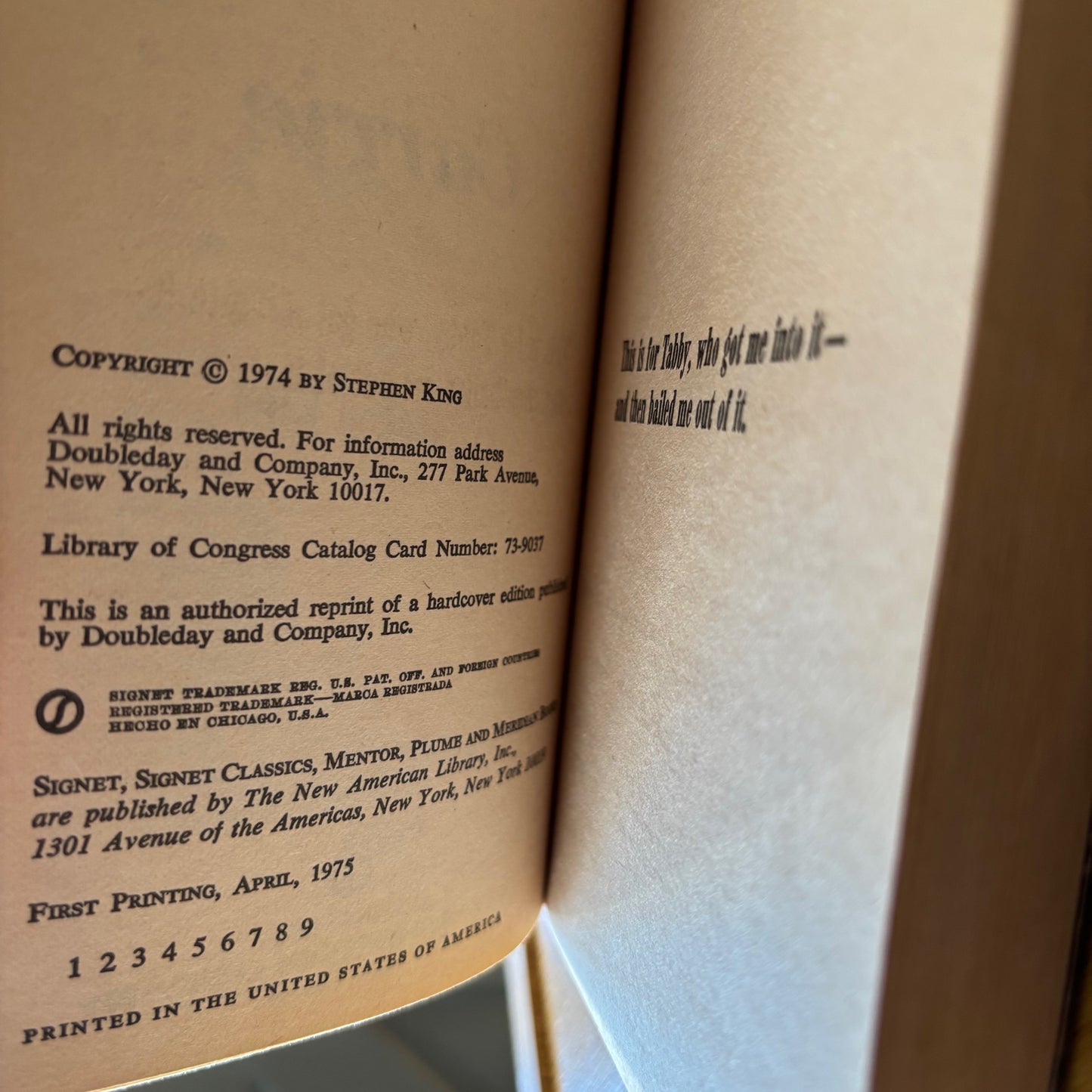 Stephen King - Carrie - First Edition Paperback