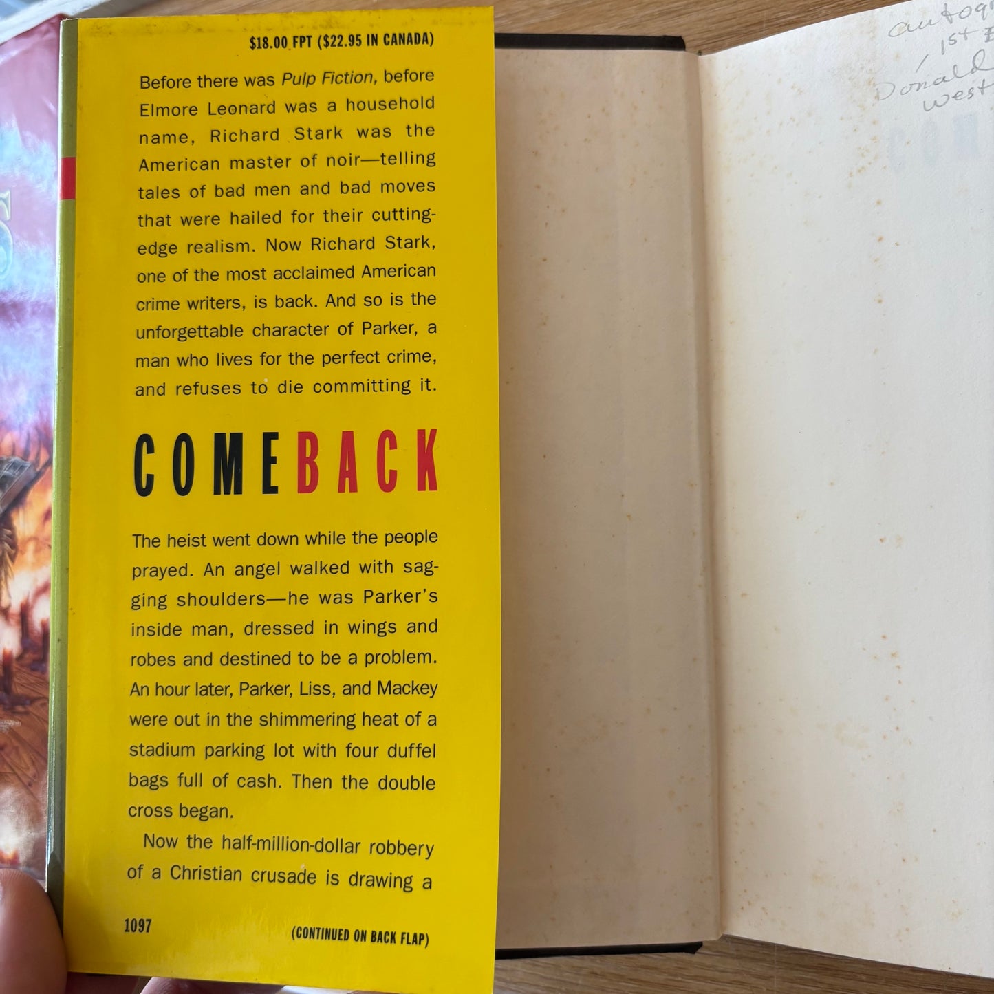 Richard Stark - Comeback - Signed First Edition
