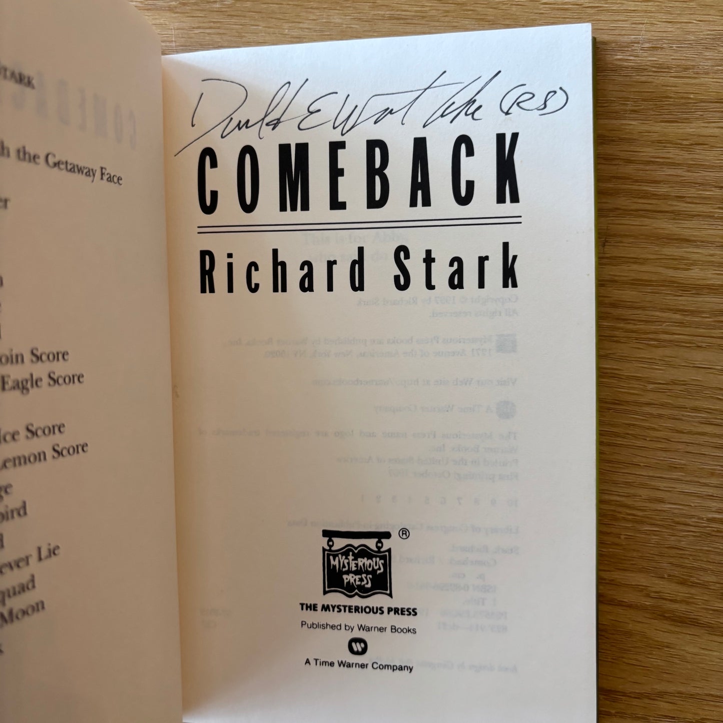 Richard Stark - Comeback - Signed First Edition