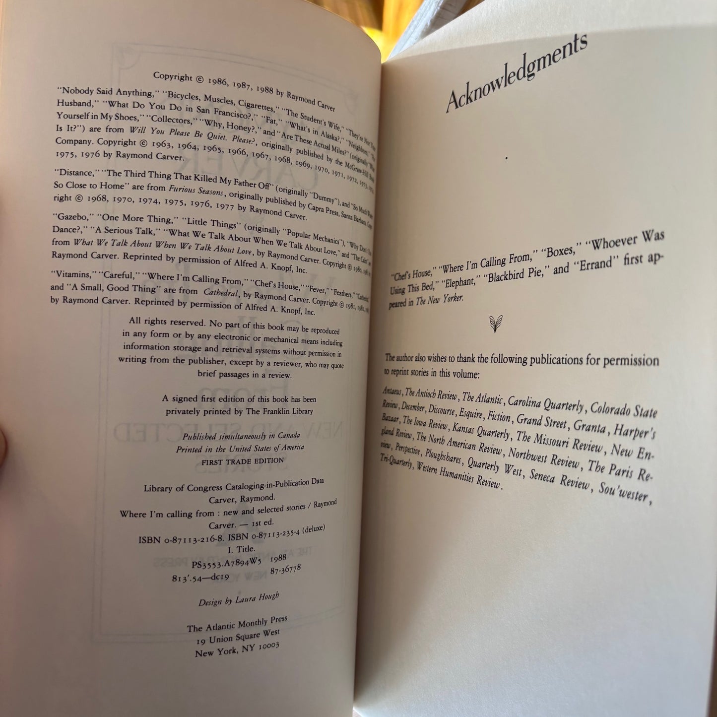 Raymond Carver - Where I'm Calling From - First Edition Paperback