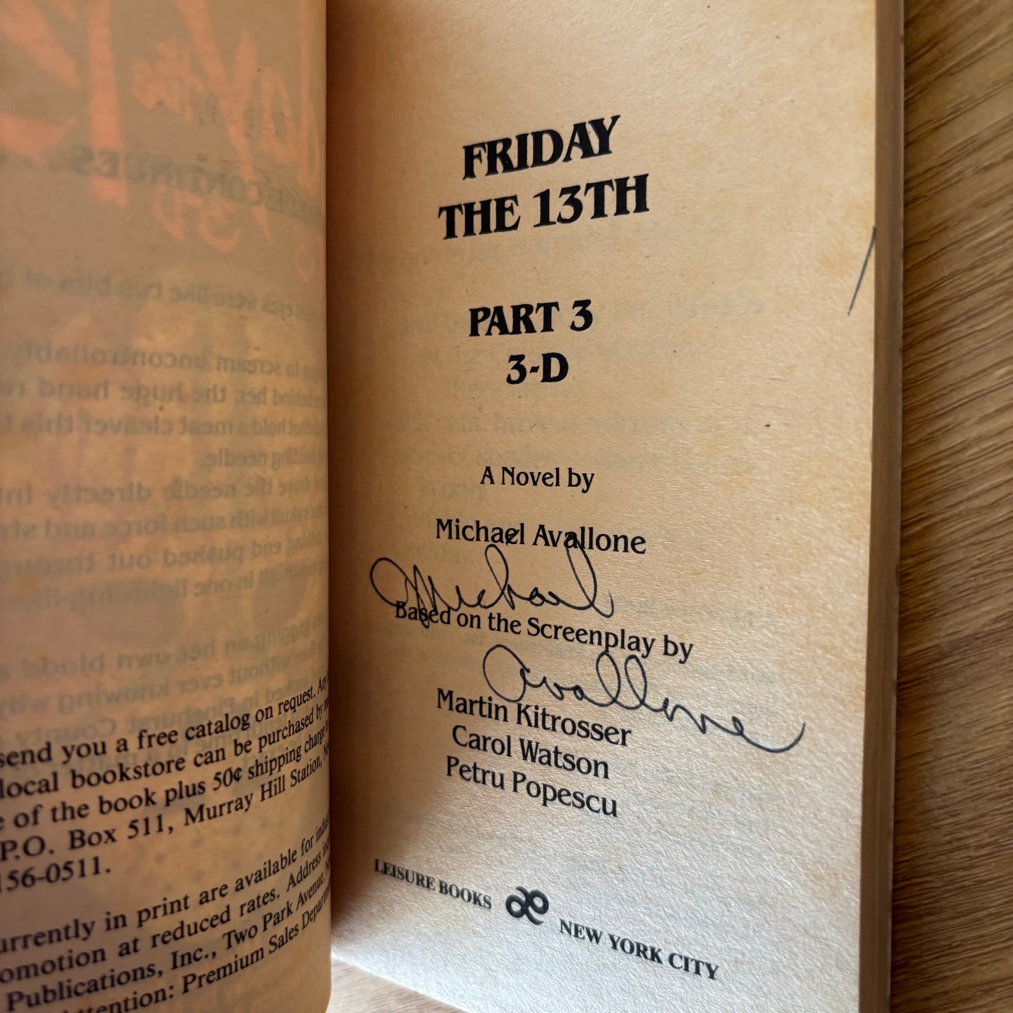 Michael Avallone - Friday the 13th Part 3 3-D - Signed First Edition
