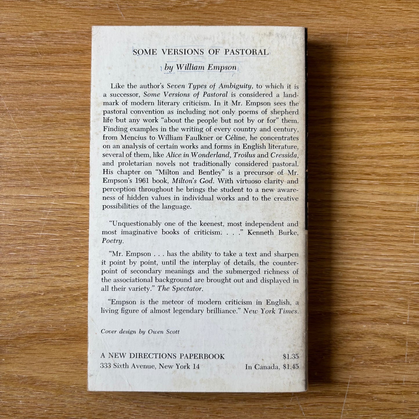 William Empson - Some Versions of Pastoral - First Edition