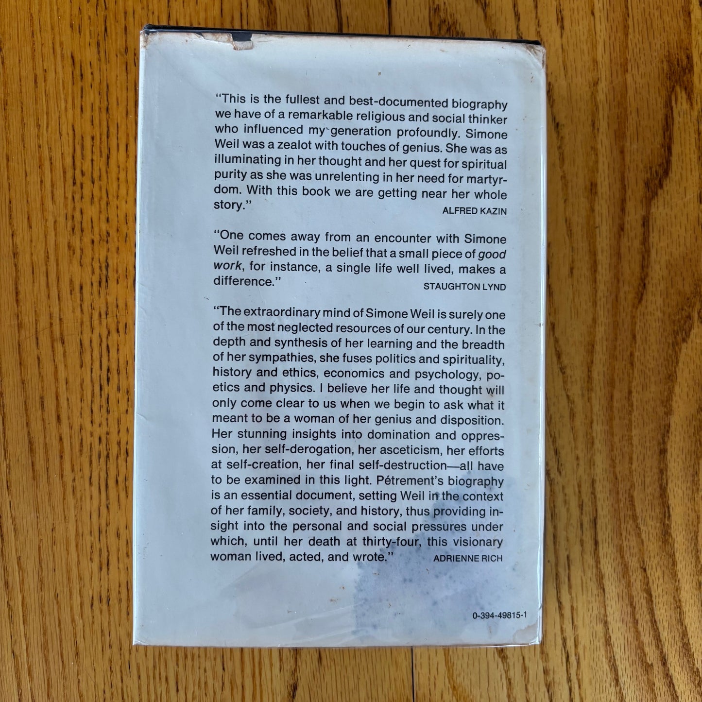 Simone Petrement - Simone Weil: A Life - First Edition