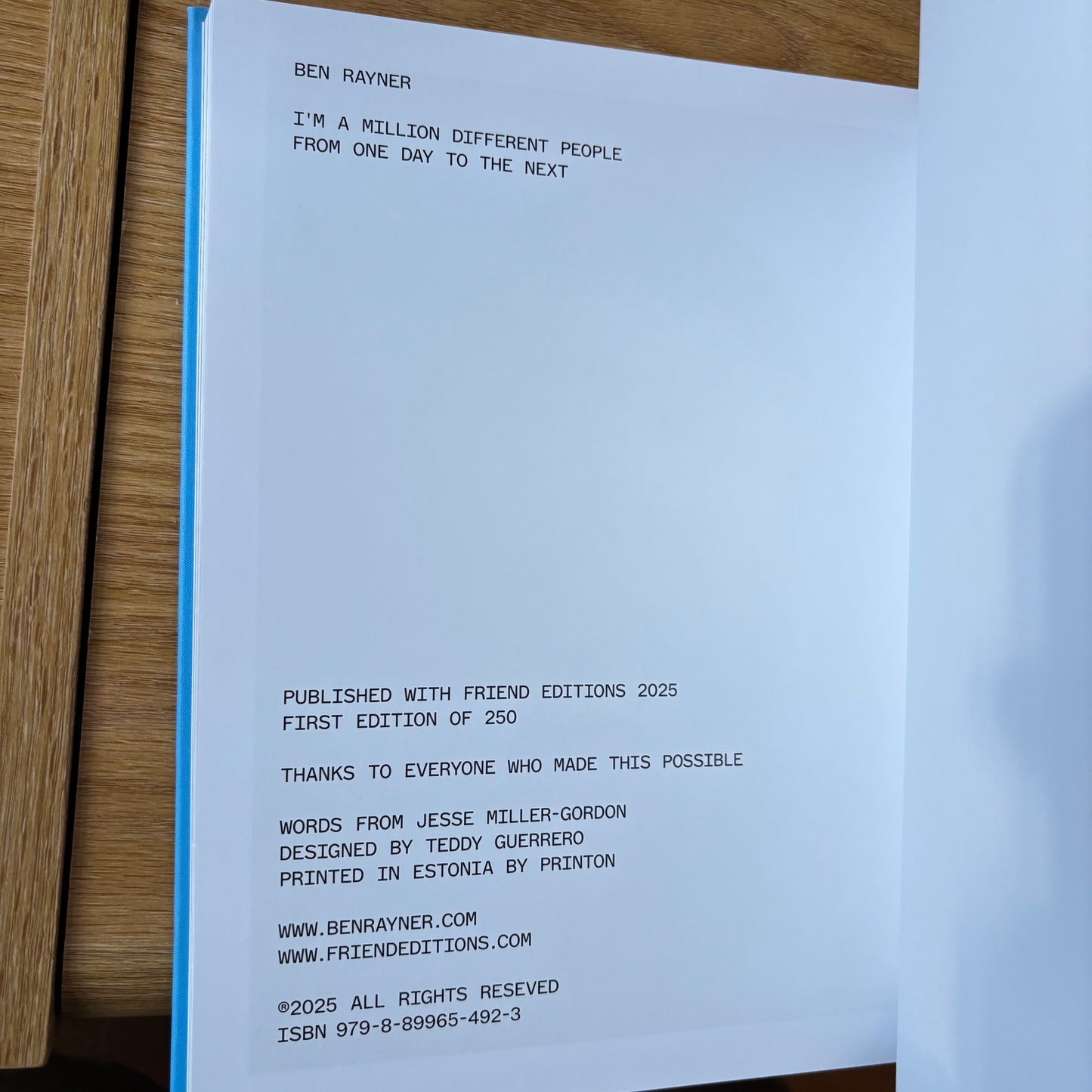 Ben Rayner - i'm a million different people from one day to the next - Signed Limited Edition