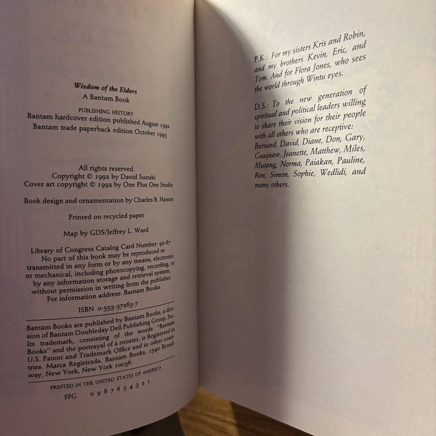 David Suzuki & Peter Knudtson - Wisdom of the Elders: Sacred Native Stories of Nature - First Edition Paperback