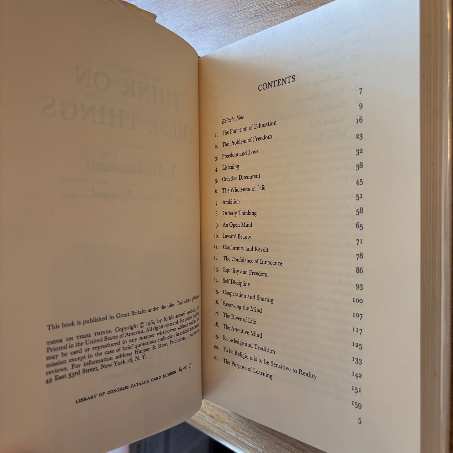 J. Krishnamurti - Think on These Things - First Edition
