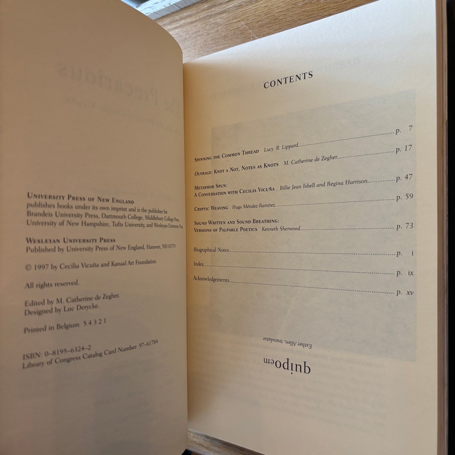 M. Catherine de Zegher, ed. - The Precarious: The Art and Poetry of Cecilia Vicuña / Cecilia Vicuña - Quipoem - First Edition